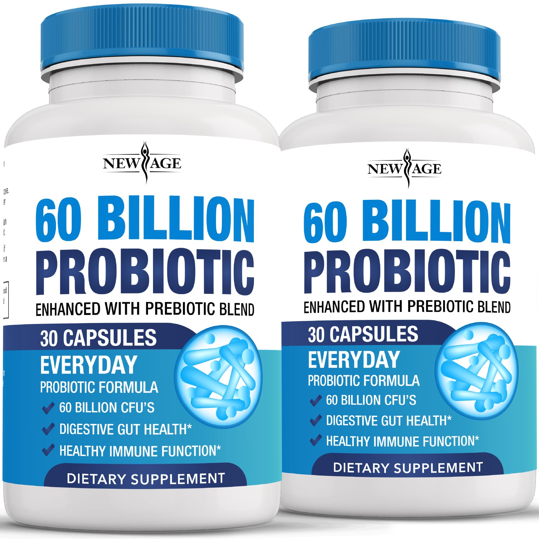 NEW AGE Probiotics 60 Billion CFU with Prebiotic Formula Capsules, 60 Count