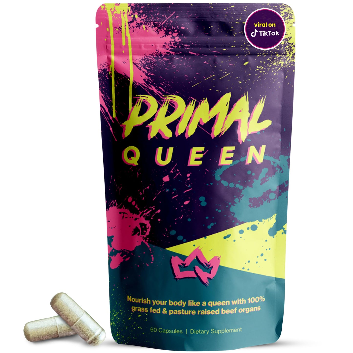 Primal Queen Female-Optimized Beef Organ Superfood Supplement Capsules, 60 Count