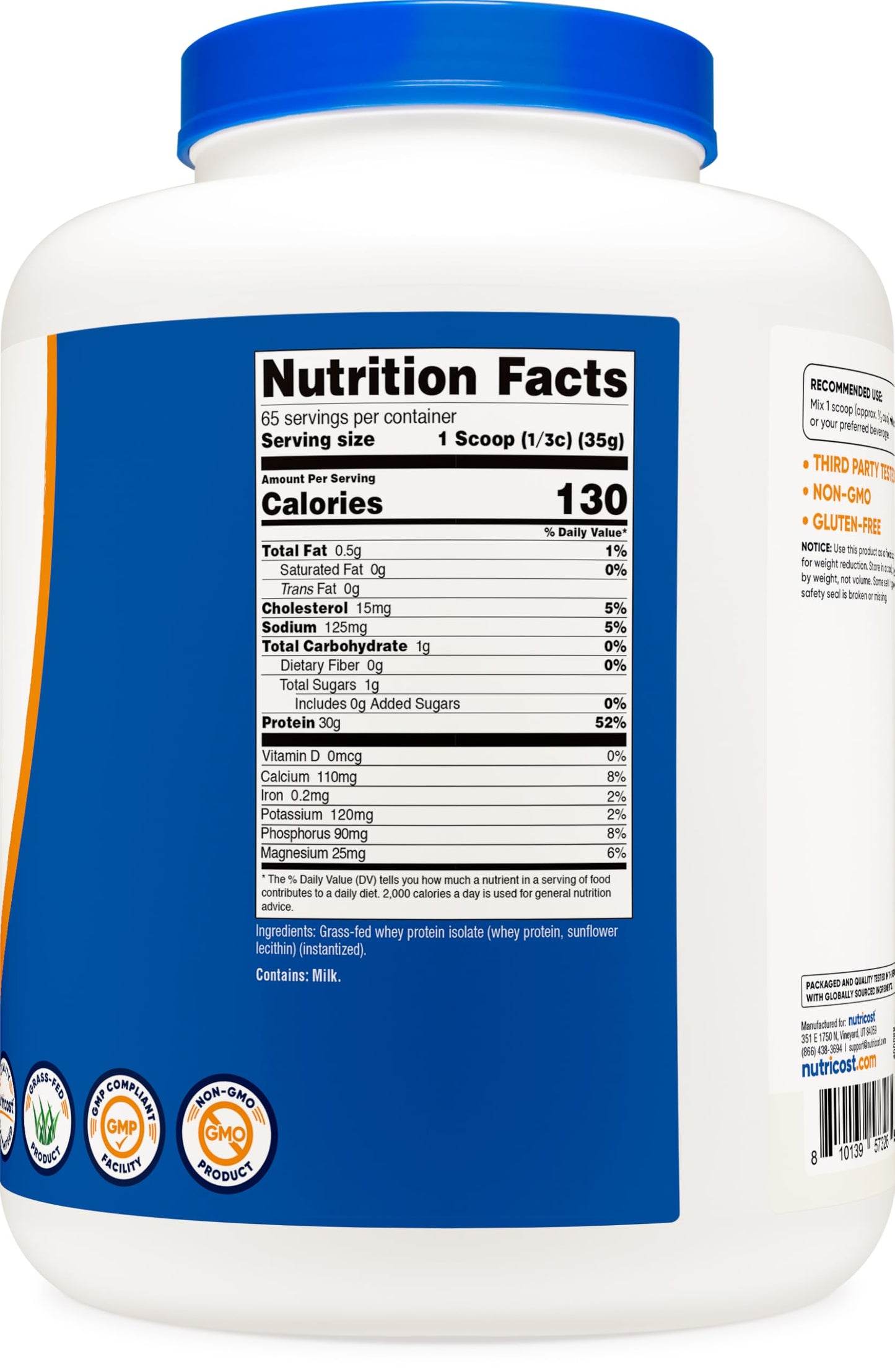Nutricost Grass-Fed Whey Protein Isolate Powder 80