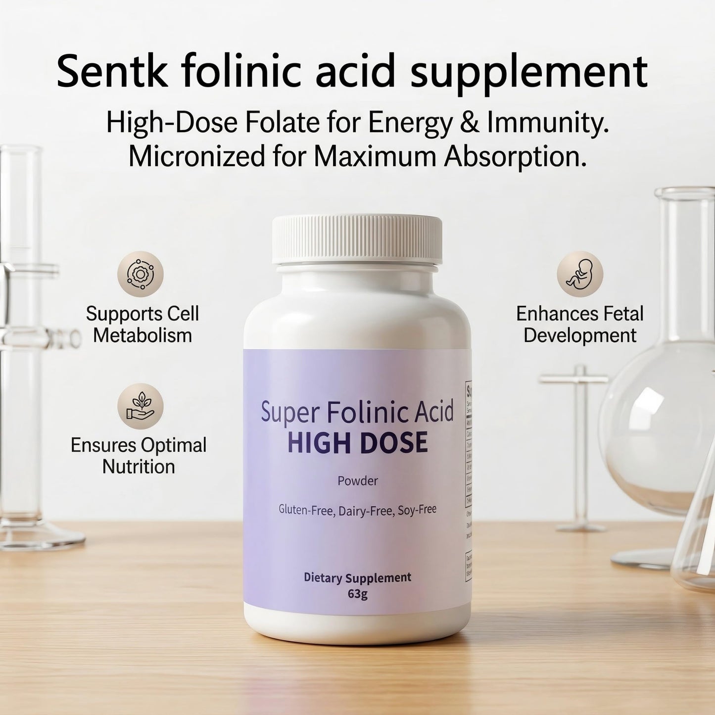 Sentk Super Folinic Acid High Dose Powder, 2 Pack, 1 Ounce per Bottle