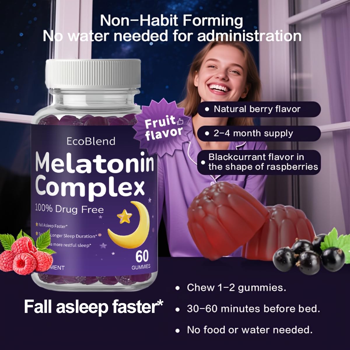 EcoBlend Sleep Gummies 10mg Melatonin Magnesium Sleep Supplement for Adults, Raspberry Flavor, 90 Gummies