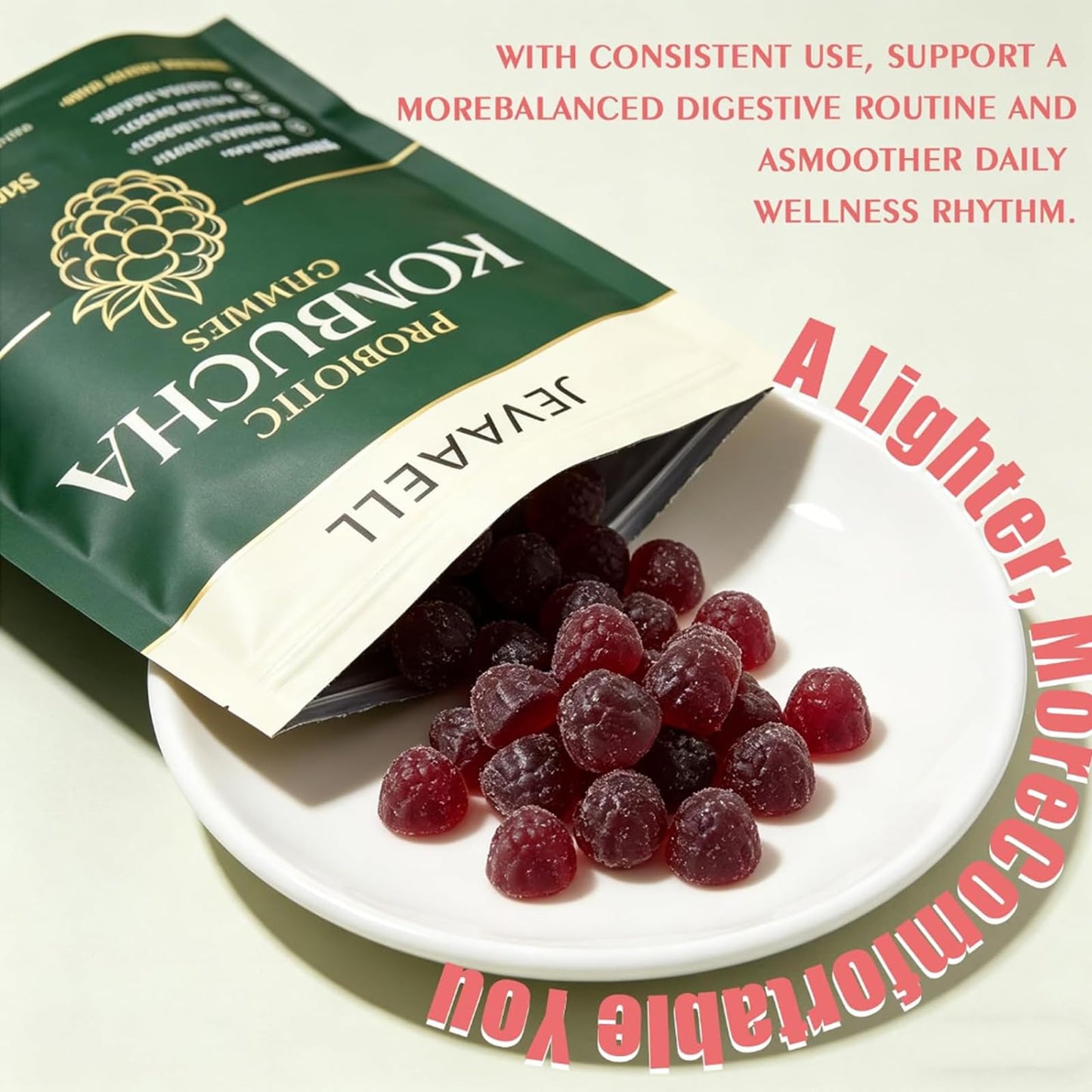 MACELY Jevawell Probiotic Kombucha Gummies, 60 Gummies