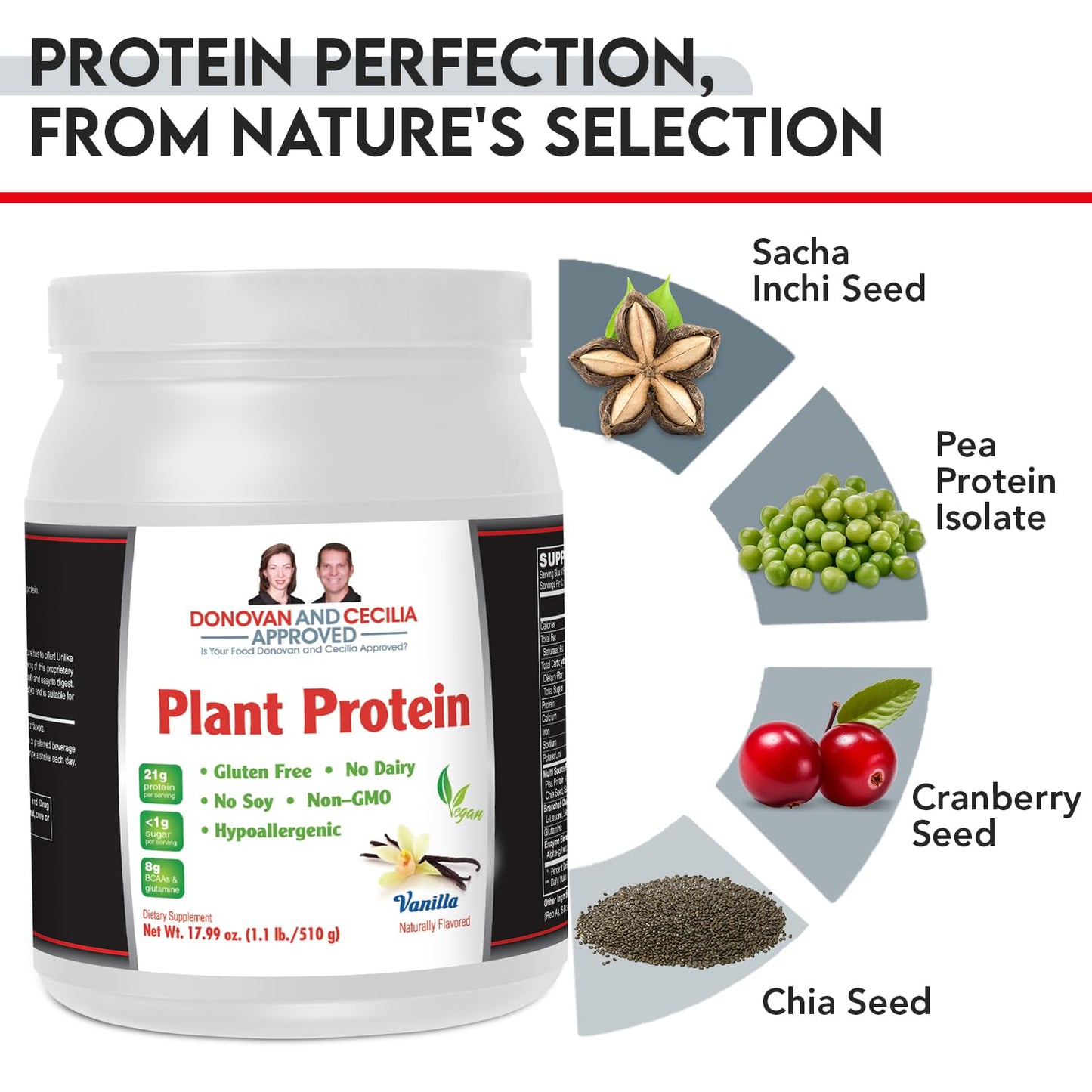 Donovan and Cecilia Approved Vegan Plant Protein Vanilla Powder 1.12 Pound