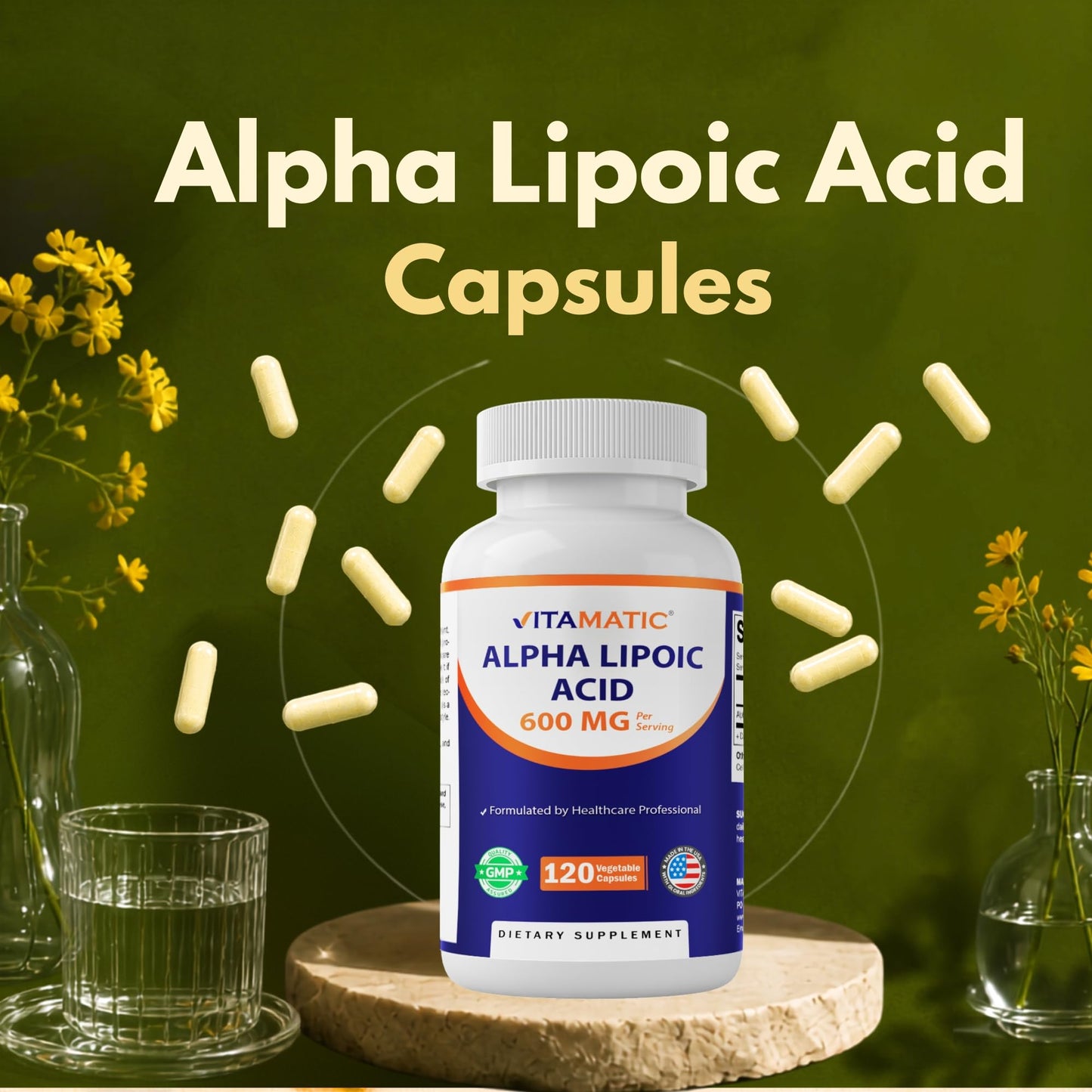 Vitamatic Alpha Lipoic Acid (ALA) 600mg Per Serving Capsule, 120 Capsules