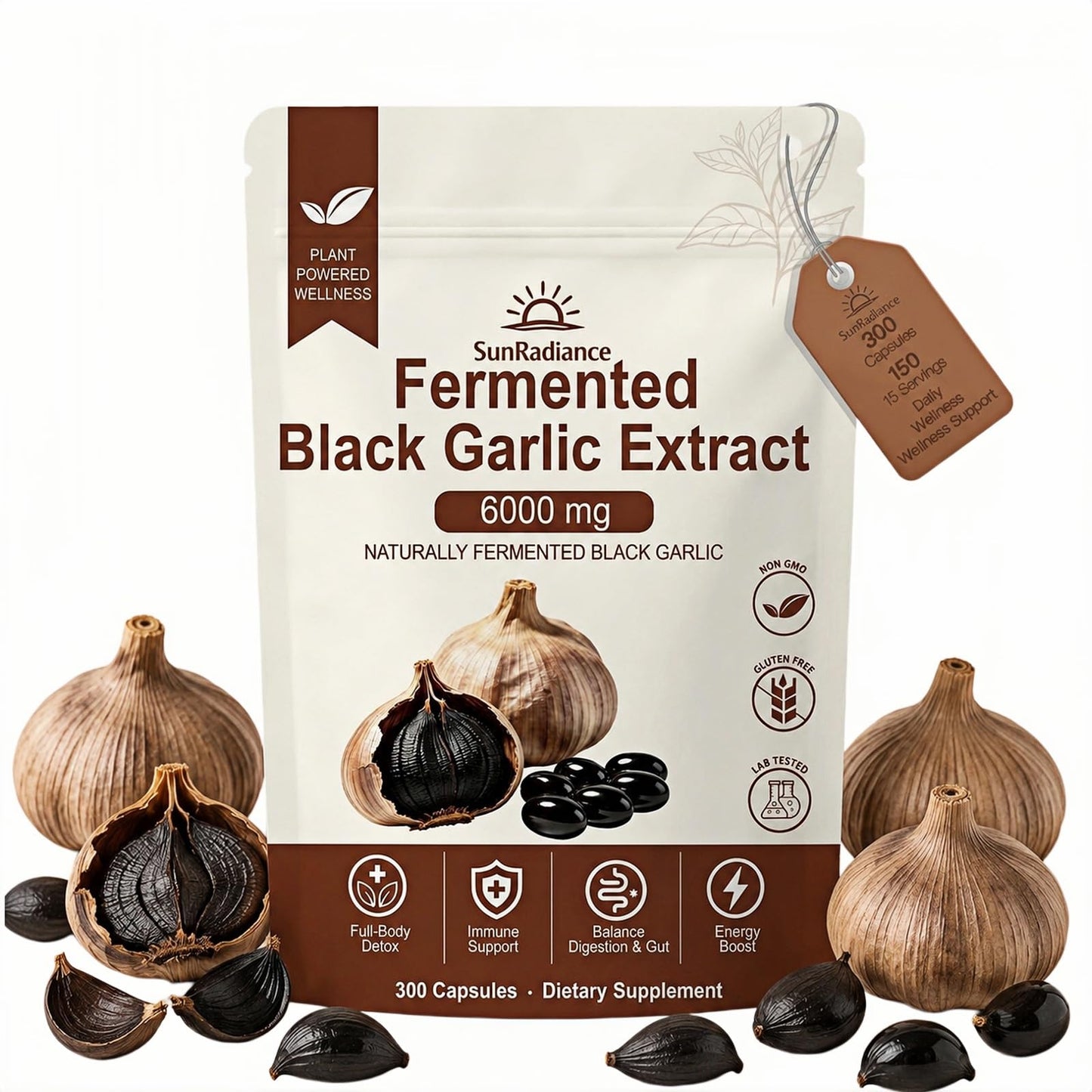 Sun Radiance Black Garlic Extract Aged Garlic Supplement Softgels, 300