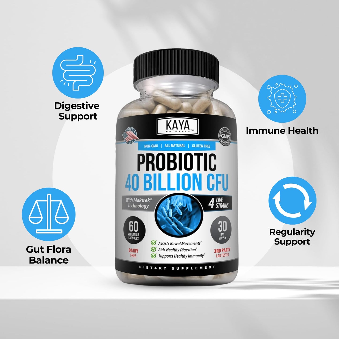 Kaya Naturals Probiotic 40 Billion CFU Capsule, 60 Vegetable Capsules