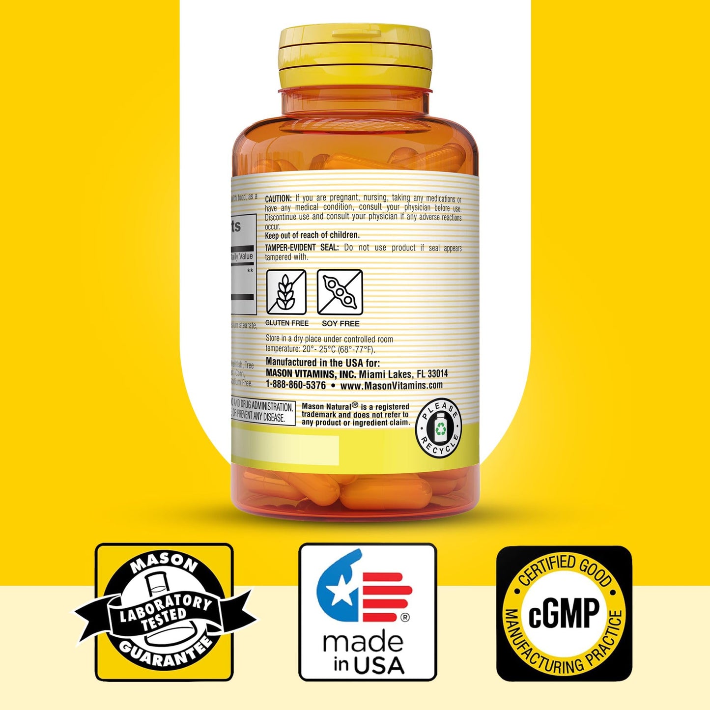 Mason Natural Whole Herb Ginger 500 mg Capsule, 180 Capsules