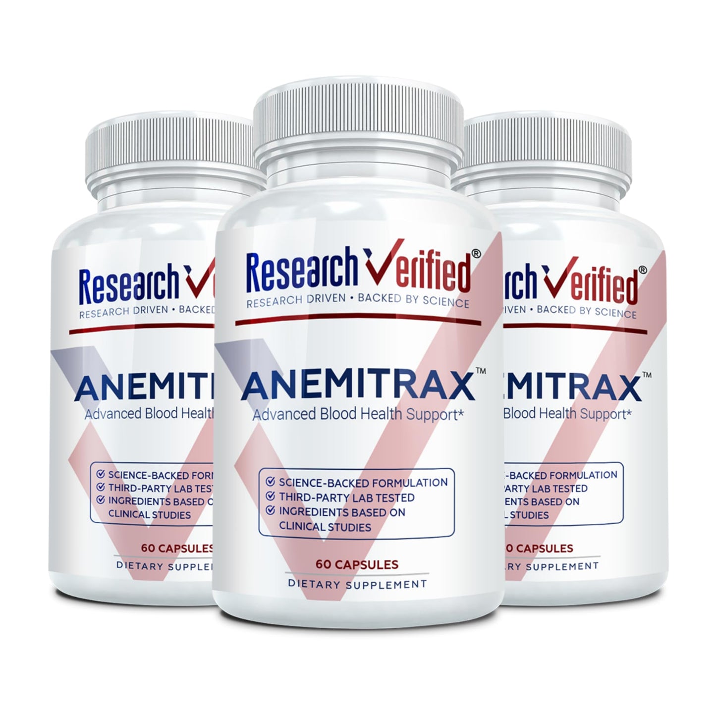 Research Verified Anemitrax 6-in-1 Complete Blood Builder - Iron Bisglycinate with Vitamin C, B12, Folate & BioPerine for Max Absorption - 180 Vegan Capsules