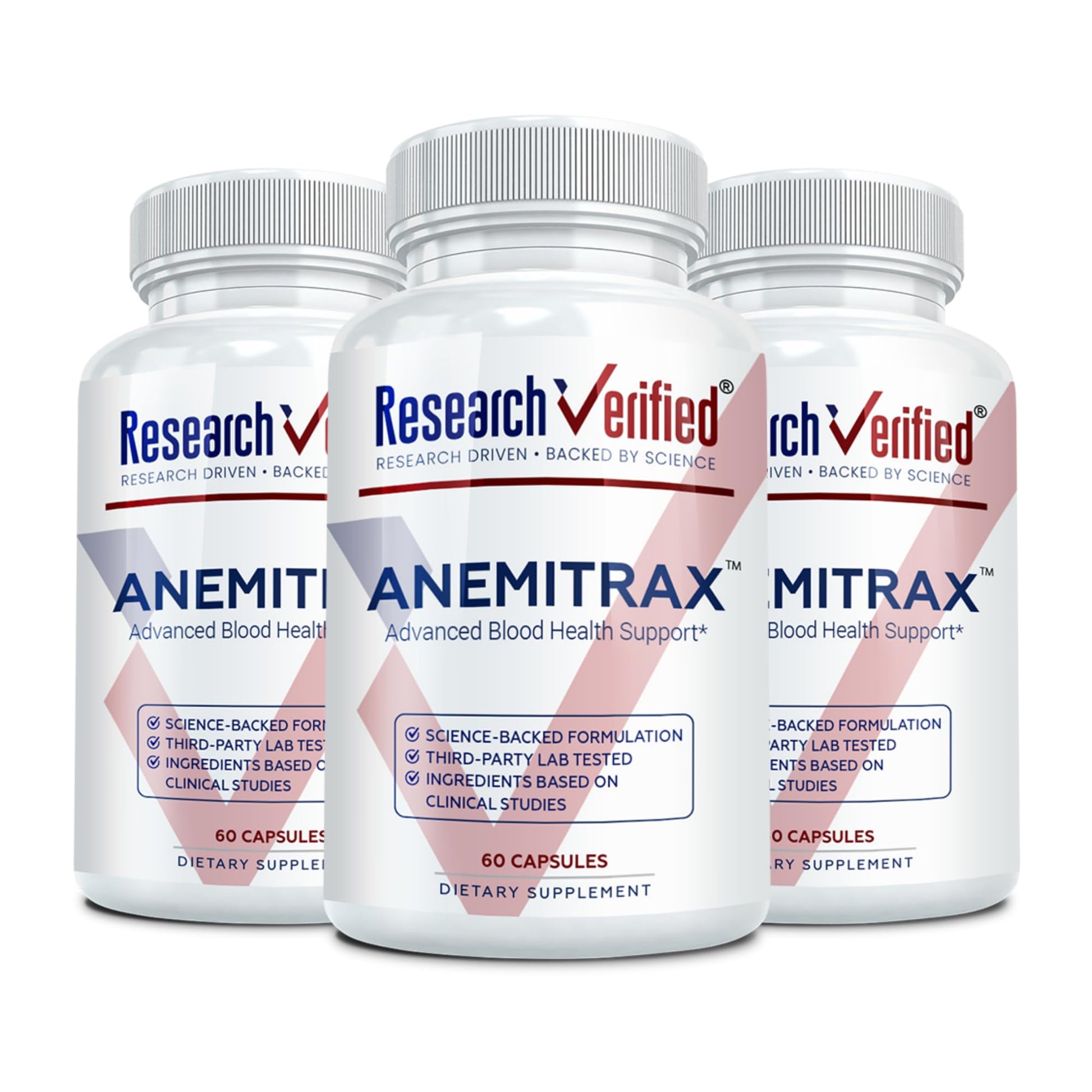 Research Verified Anemitrax 6-in-1 Complete Blood Builder - Iron Bisglycinate with Vitamin C, B12, Folate & BioPerine for Max Absorption - 180 Vegan Capsules