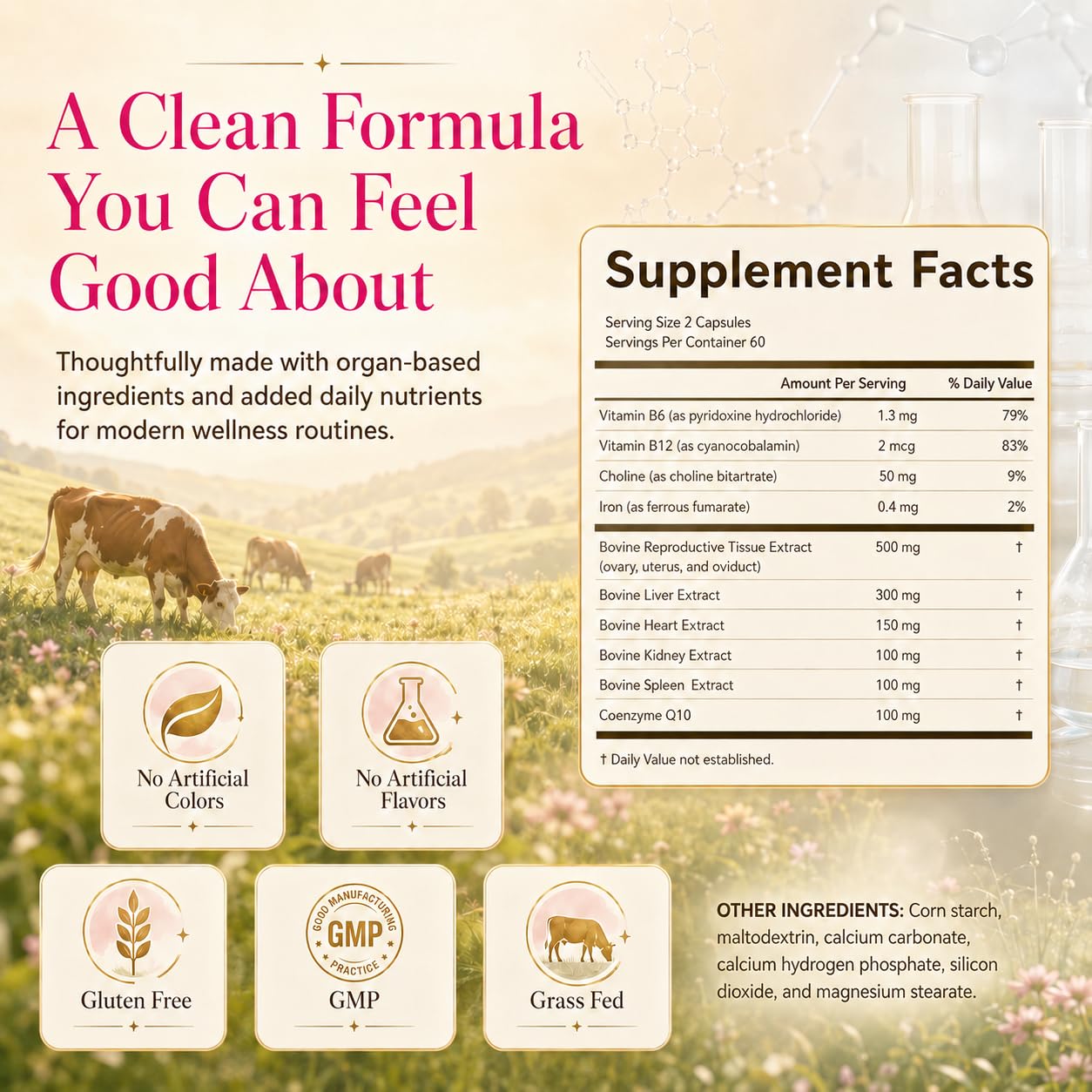 Wellgiuueo Beef Organ Supplement for Women Capsules 120 Count