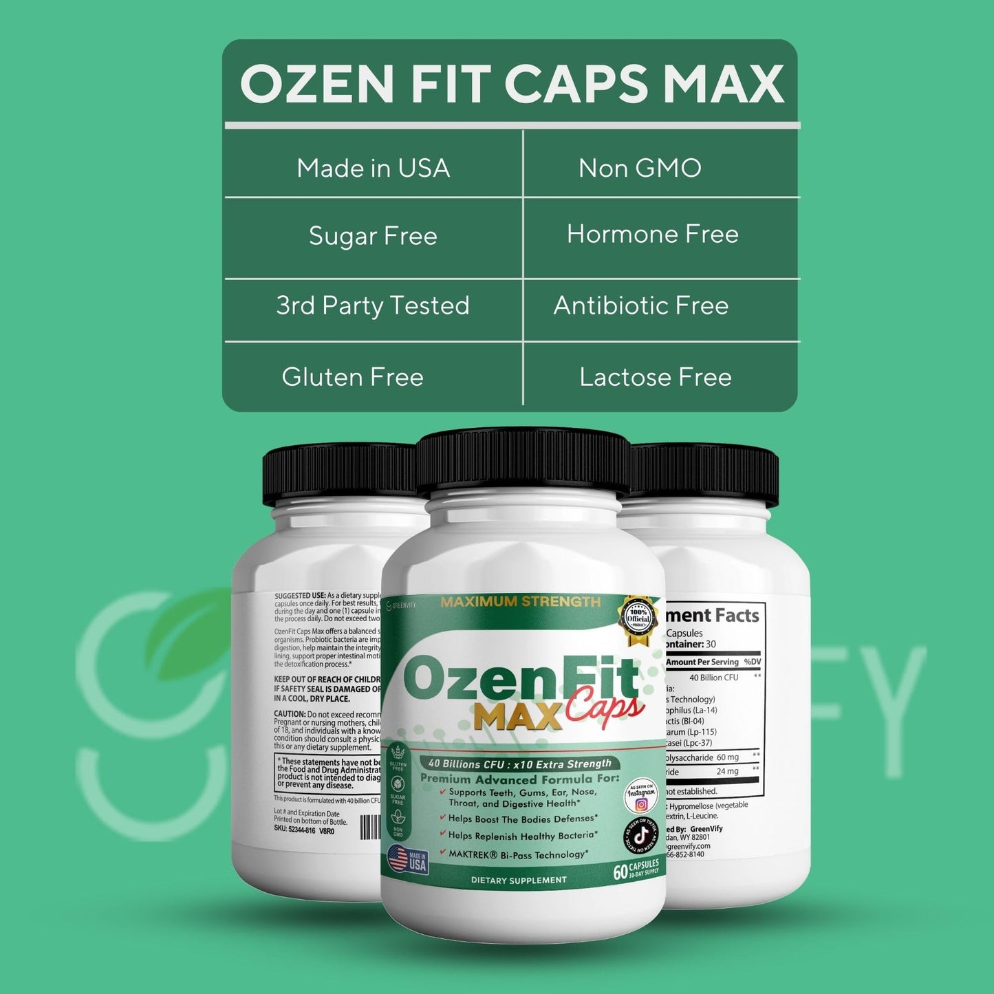 GREENVIFY OzenFit Caps Max Probiotic Supplement Capsule, 60 Capsules