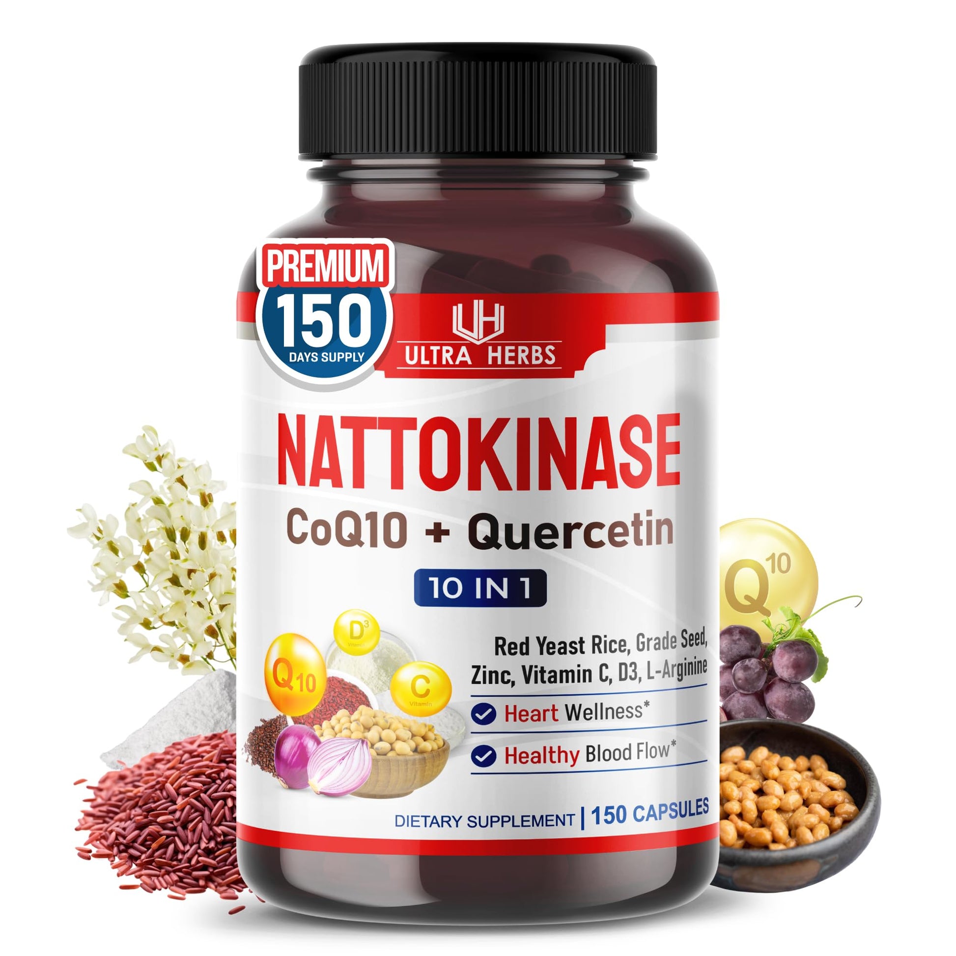 ULTRA HERBS Nattokinase Supplement 4000FU Capsule, 150 Count