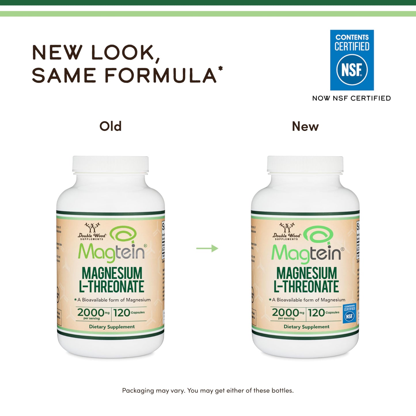 Double Wood Supplements Magnesium L-Threonate, Magtein – NSF Certified – Sleep and Cognitive Support – High Absorption – Most Bioavailable Form of Magnesium – 2,000 mg – 120 Capsules