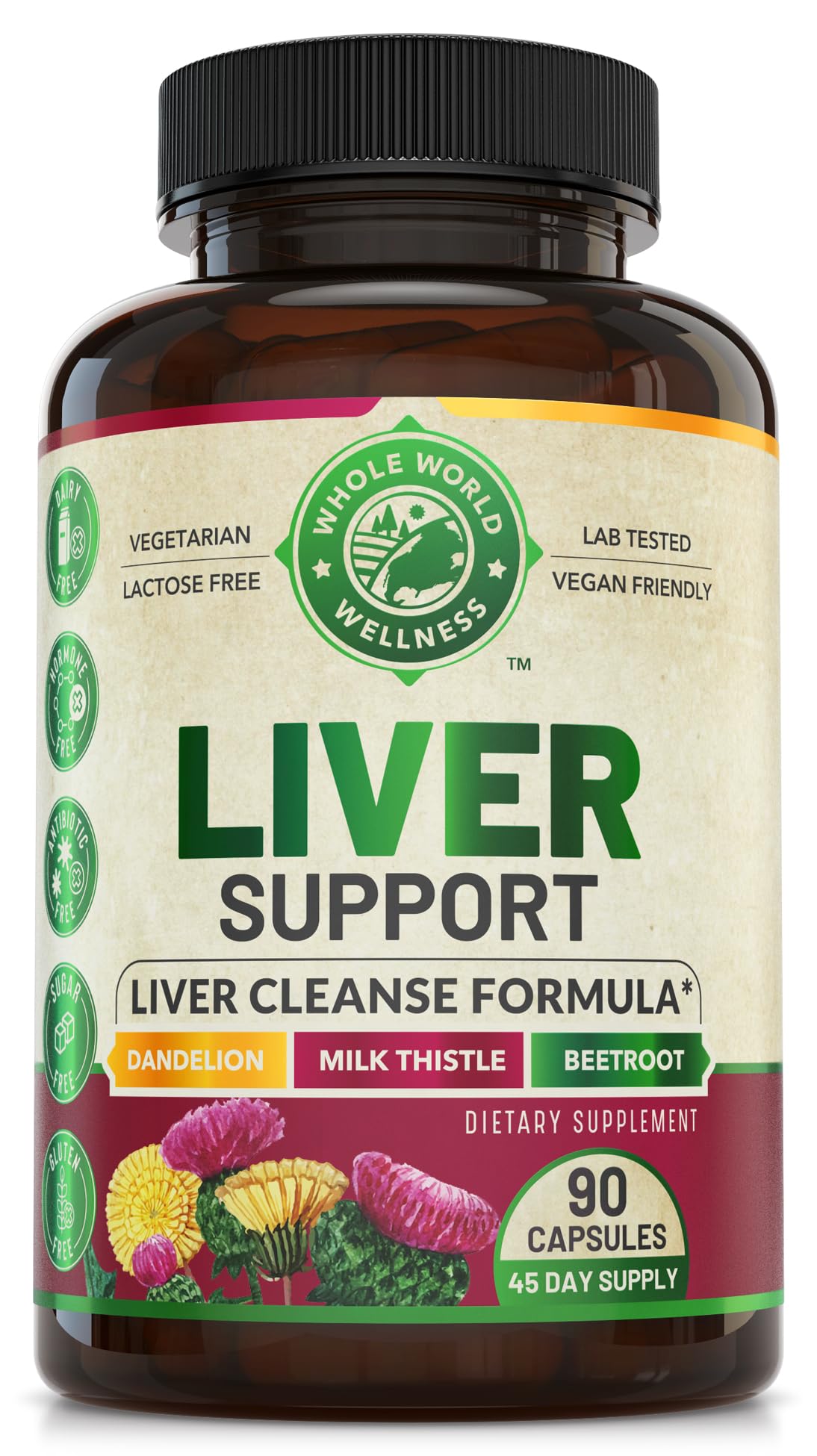 WHOLE WORLD WELLNESS Advanced Liver Cleanse Detox & Repair Formula with Milk Thistle Capsules, 90 Capsules