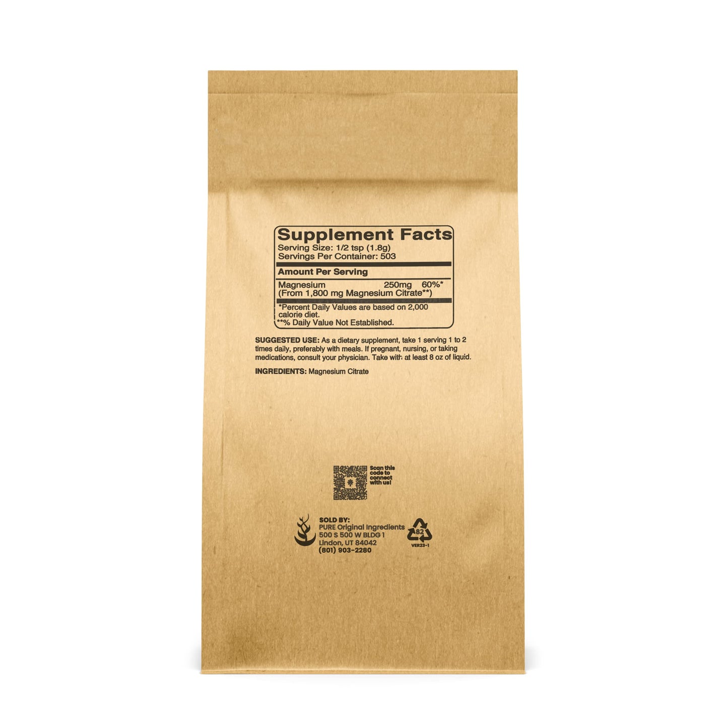PURE ORIGINAL INGREDIENTS Magnesium Citrate Powder, 32 oz