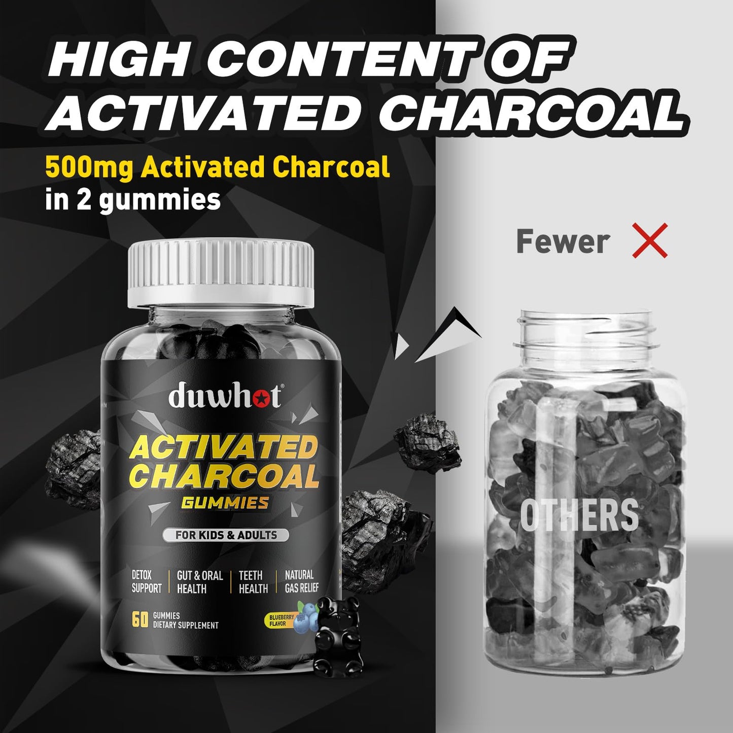 duwhot Activated Charcoal Gummies for Kids 60 Count