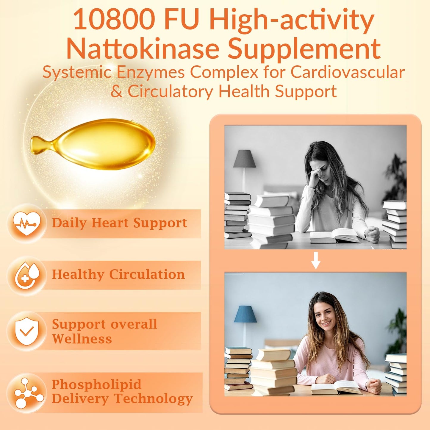 Hotopingre Liposomal Nattokinase 10800 FU Supplement Softgel 90 Count