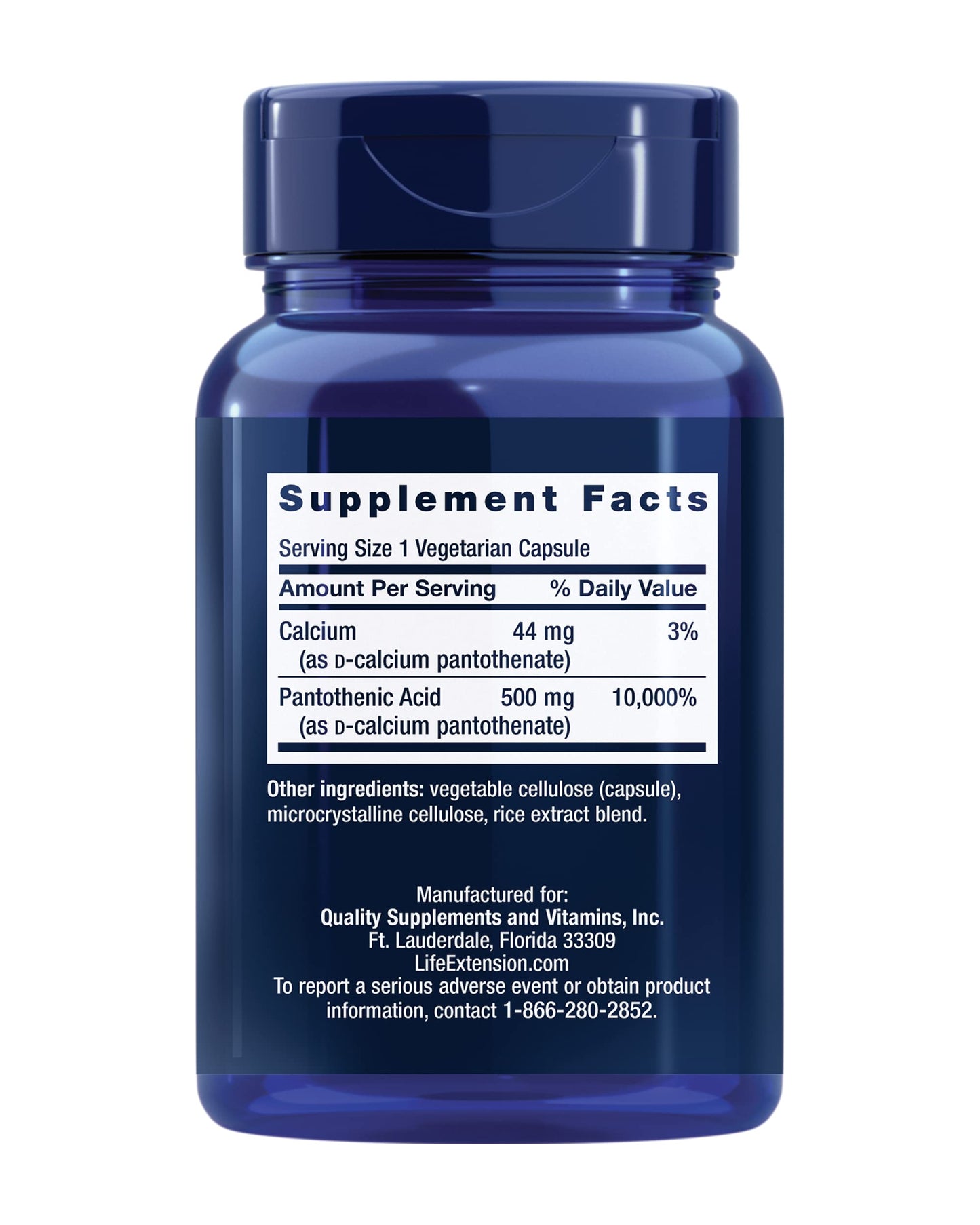 Life Extension Pantothenic Acid 500 mg Capsules, 100 Count