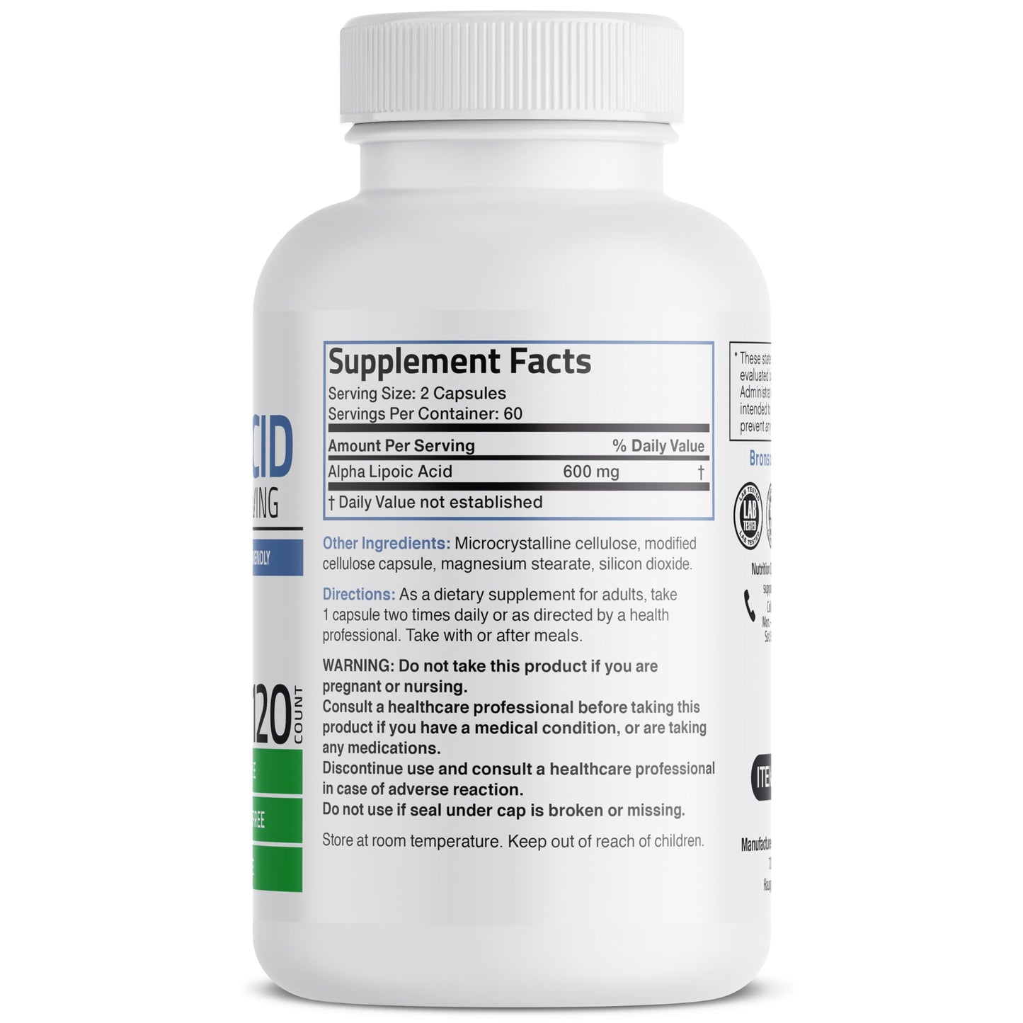 Bronson Alpha Lipoic Acid 600 mg Glucose Metabolism Support Capsules 120