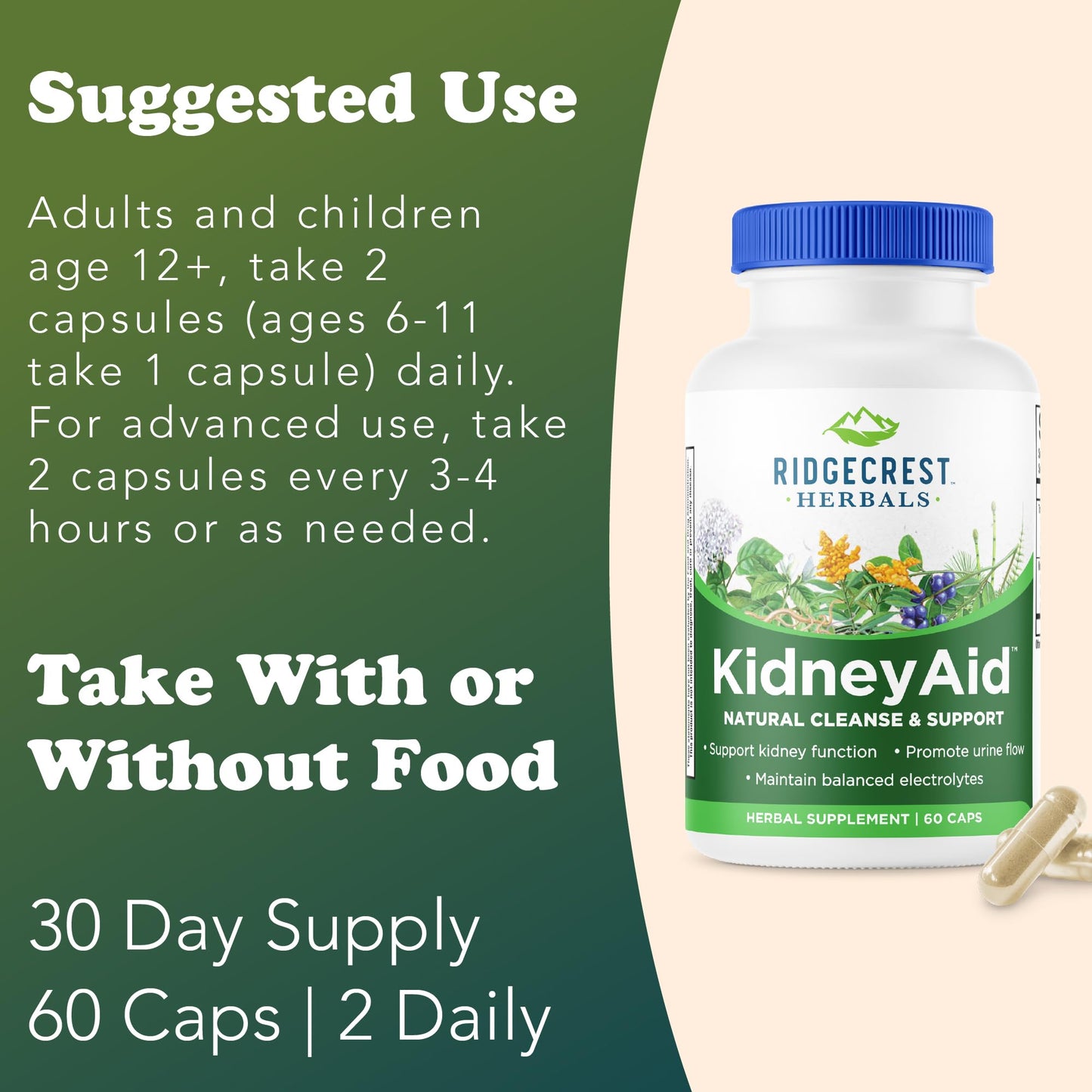 RidgeCrest Herbals KidneyAid Kidney Health Support Capsule, 60 Capsules