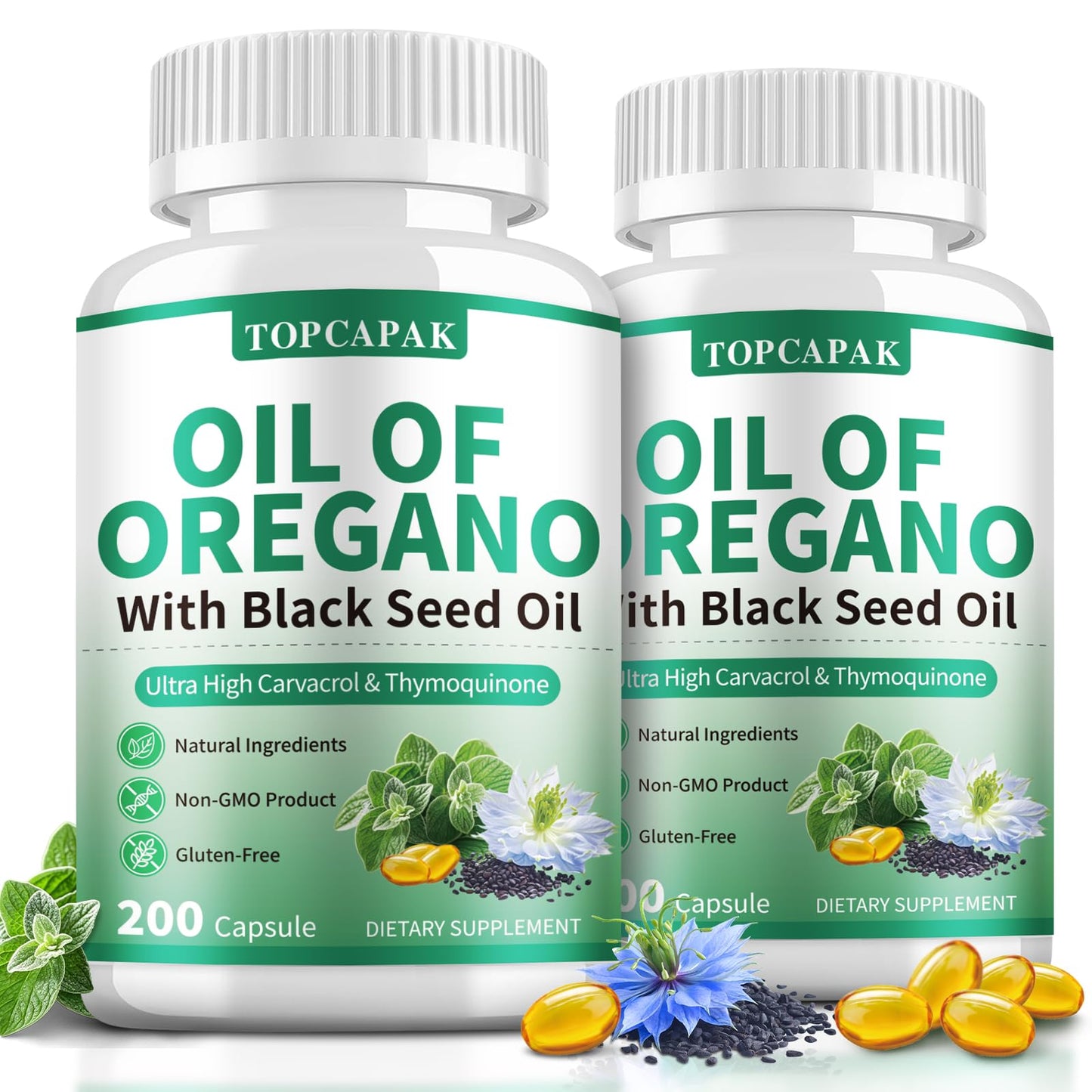 TOPCAPAK Oil of Oregano with Black Seed Oil Softgels, 400 Softgels