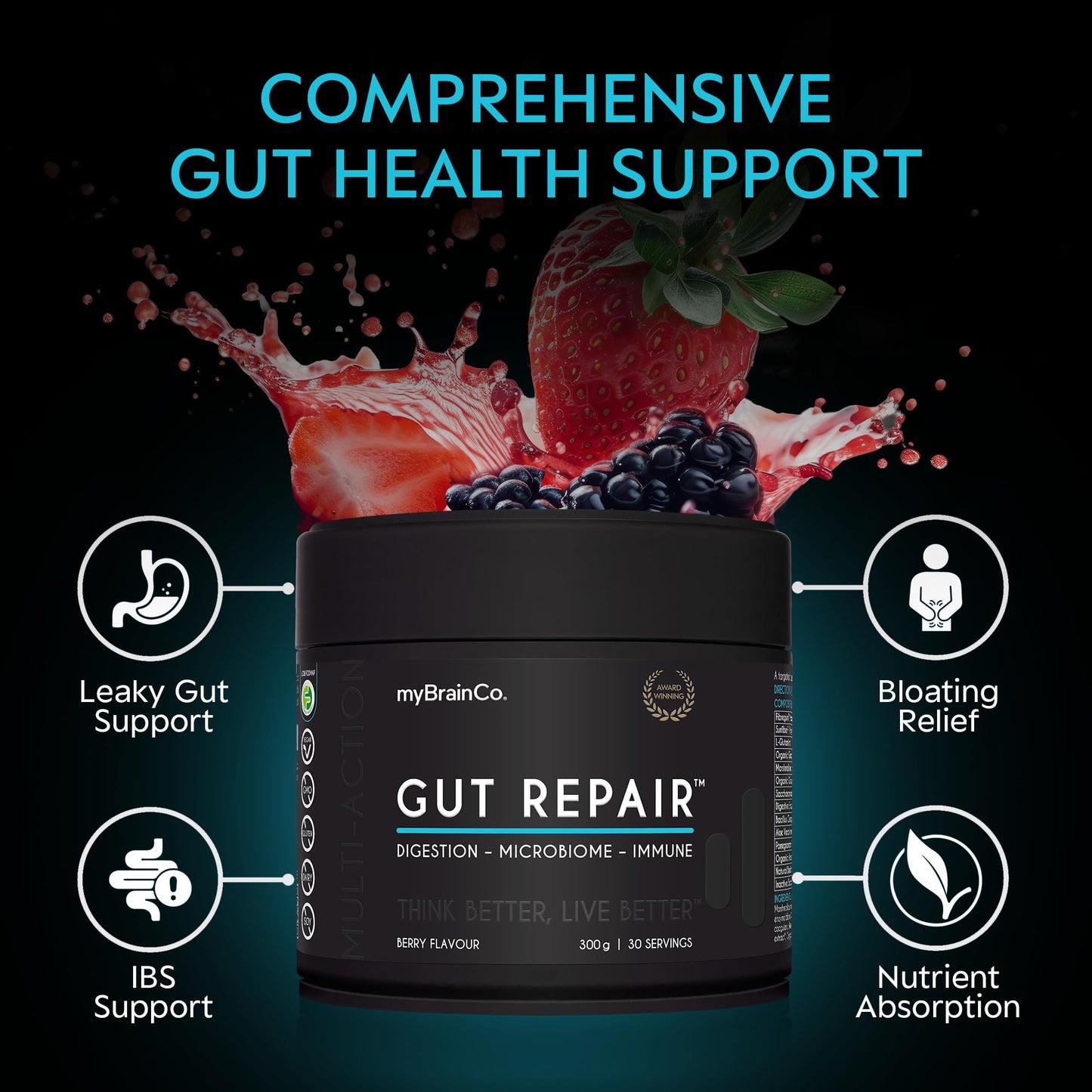 myBrainCo Gut Repair – Gut Health & Digestion Support Powder, 10.58 oz