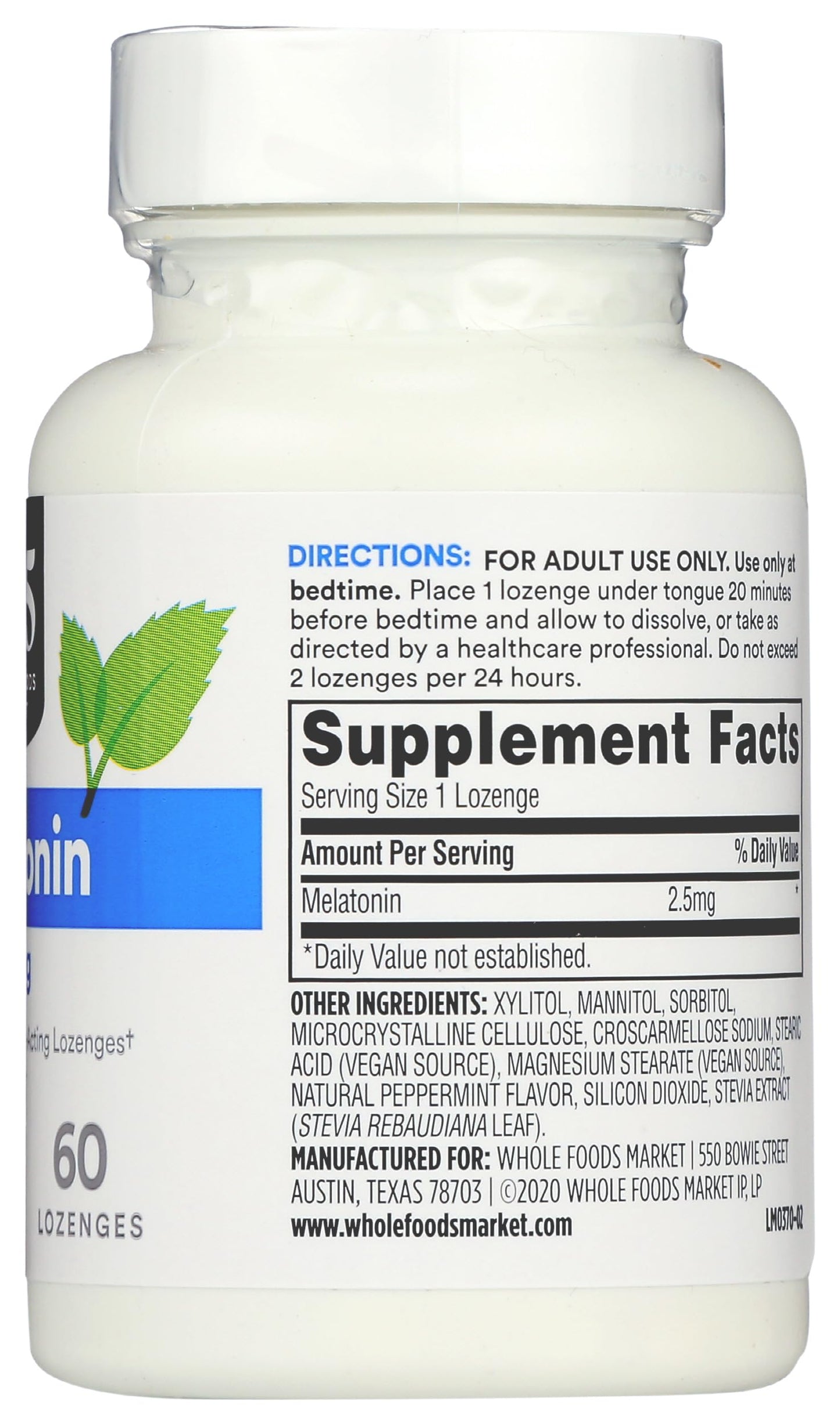 365 by Whole Foods Market Melatonin Lozenges 2.5mg Peppermint Flavor Tablets, 60 Count