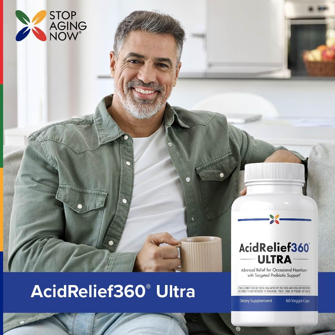 Stop Aging Now Acid Relief Supplement with Probiotic Support 60 Capsules