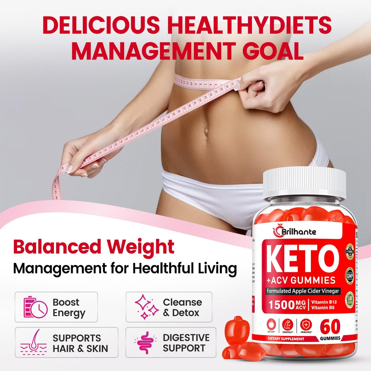 bucolicoBuy Keto ACV Gummies - Organic Apple Cider Vinegar with Mother, Sugar Free Gummy 60 Count
