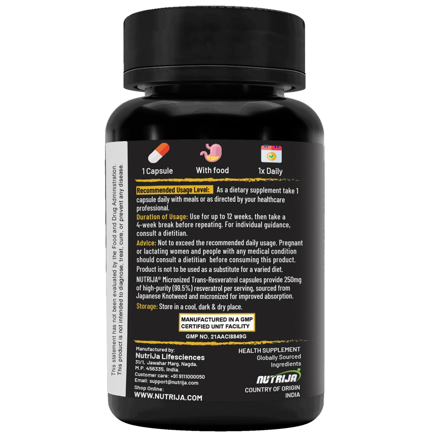 NutriJa Trans Resveratrol 250mg Capsules 30 Count