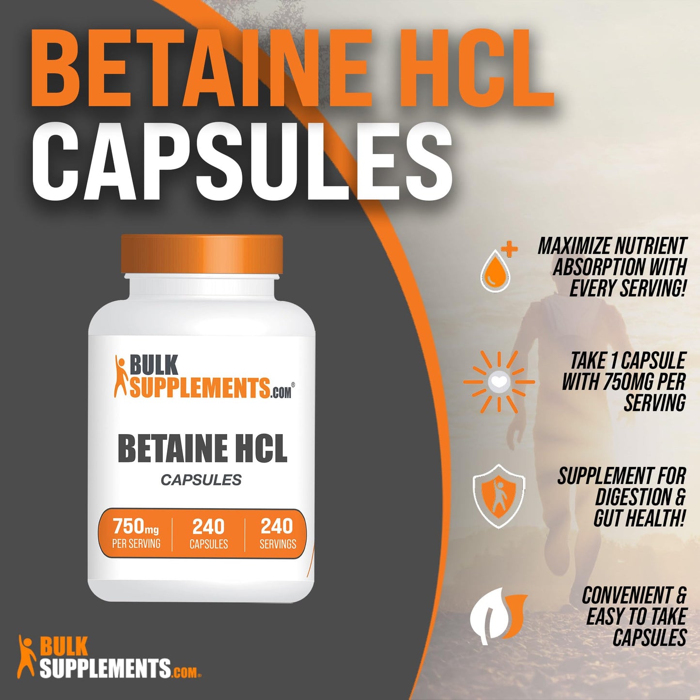 BulkSupplements Betaine HCl 750mg 240 Capsules