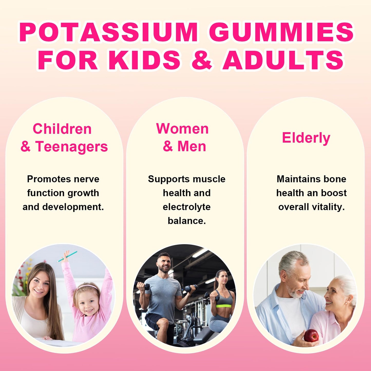 YUULAI Potassium Gummies 1200mg Potassium Chloride, Sugar-Free Raspberry Flavor, Gummy, 60 Count