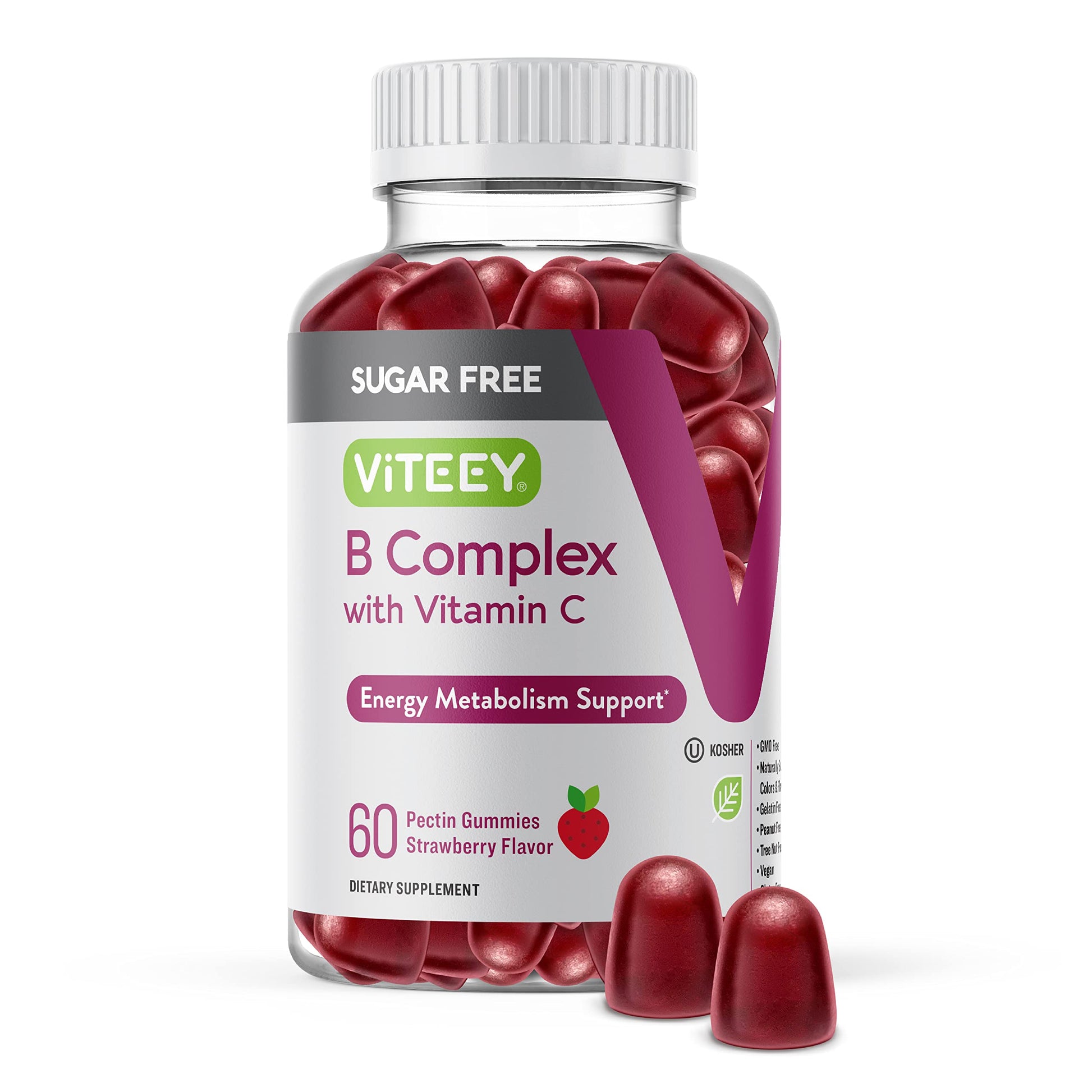 Viteey Vitamin B Complex Gummies with Vitamin C, Sugar Free Chewable Gummy, 60 Gummies