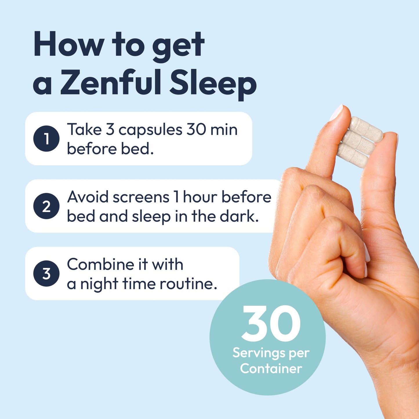Mida Health Zenful Sleep 6-in-1 Natural Sleep Aid for Adults Without Melatonin, 90 Capsules