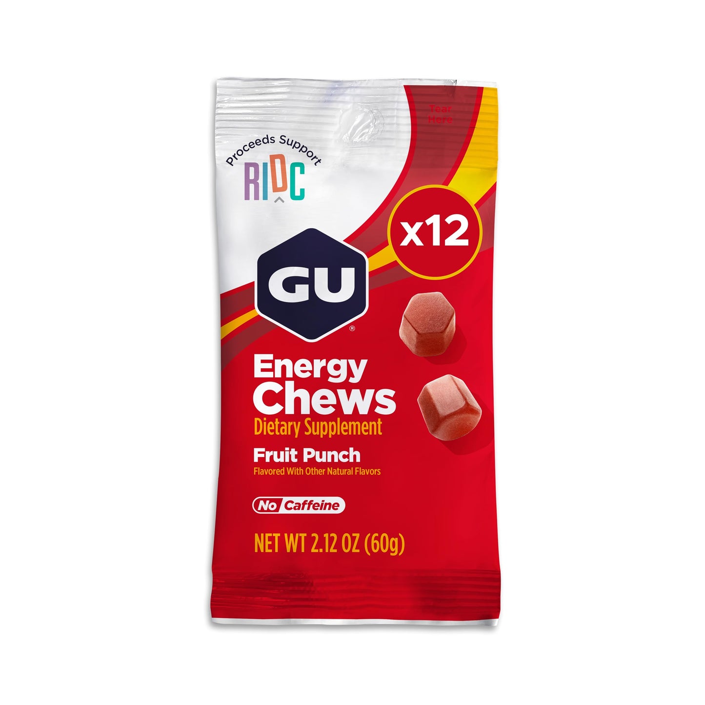 GU Energy Chews Fruit Punch Energy Gummies with Electrolytes, Vegan, Gluten-Free, Kosher, Caffeine Free, and Dairy-Free, 12 Bags