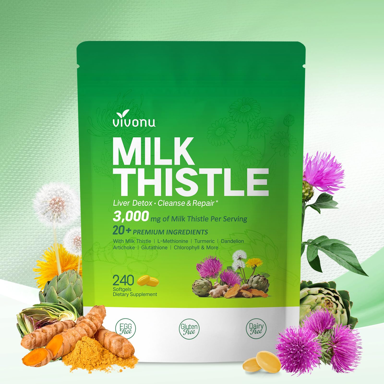 VivoNu Milk Thistle Liver Detox Softgels, 240 Count