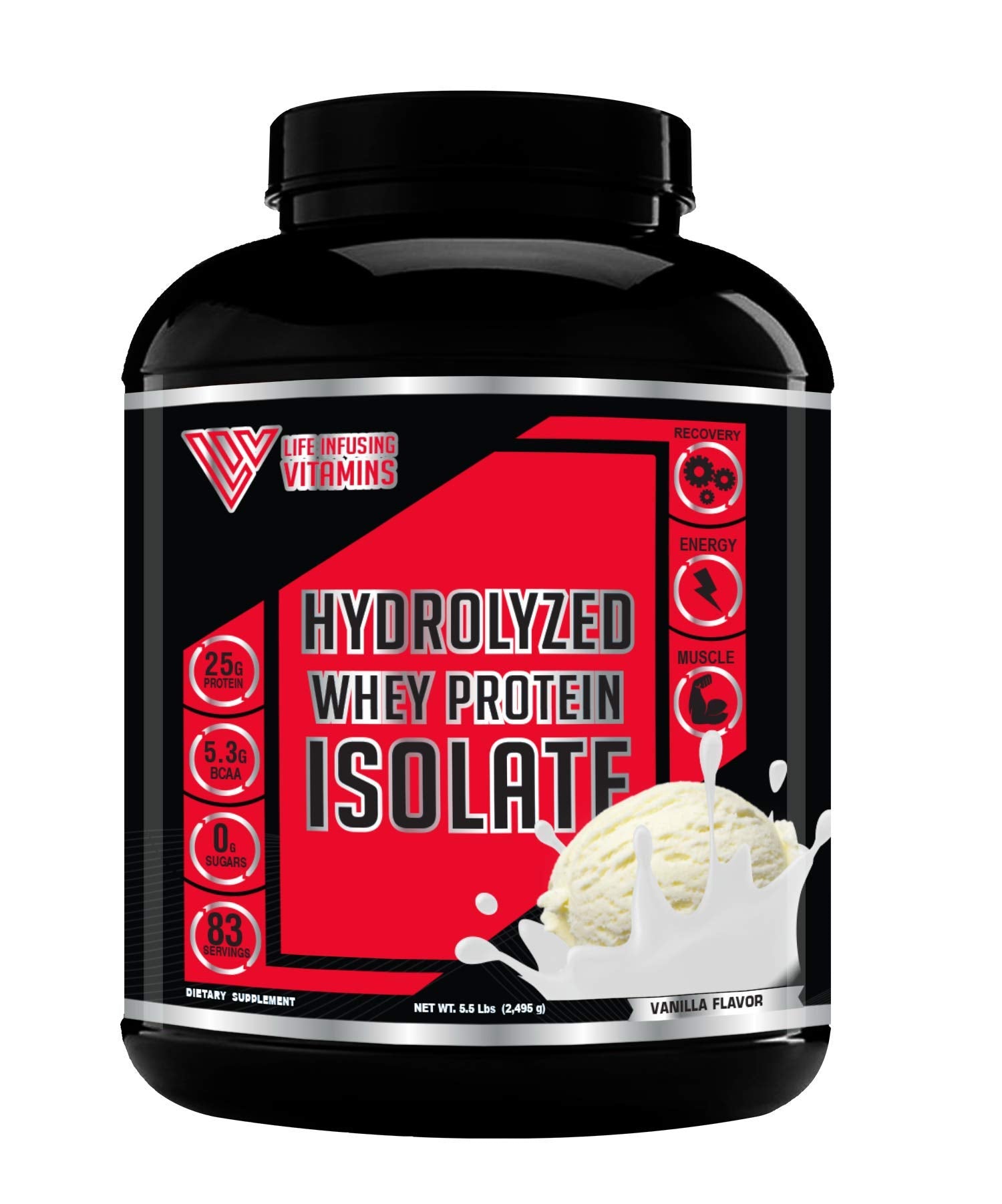 Life Infusing Vitamins (LIV) 100% Grass Fed Hydrolyzed Whey Isolate Protein Powder Vanilla, 88 Servings