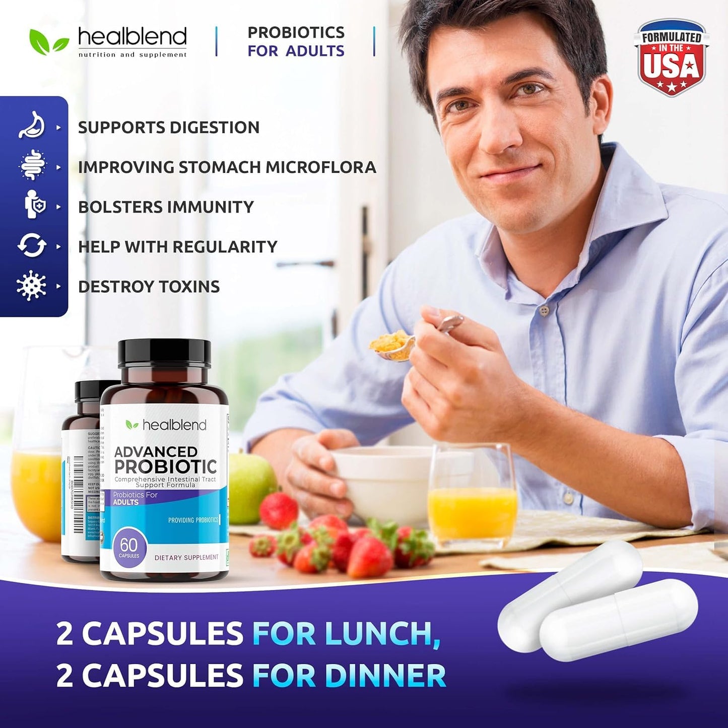 healblend Probiotics for Digestive Health Capsules, 60 Count