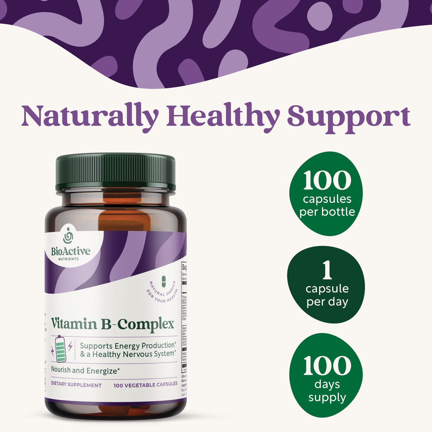 BIOACTIVE NUTRIENTS Vitamin B Complex Dietary Supplement Capsules 100