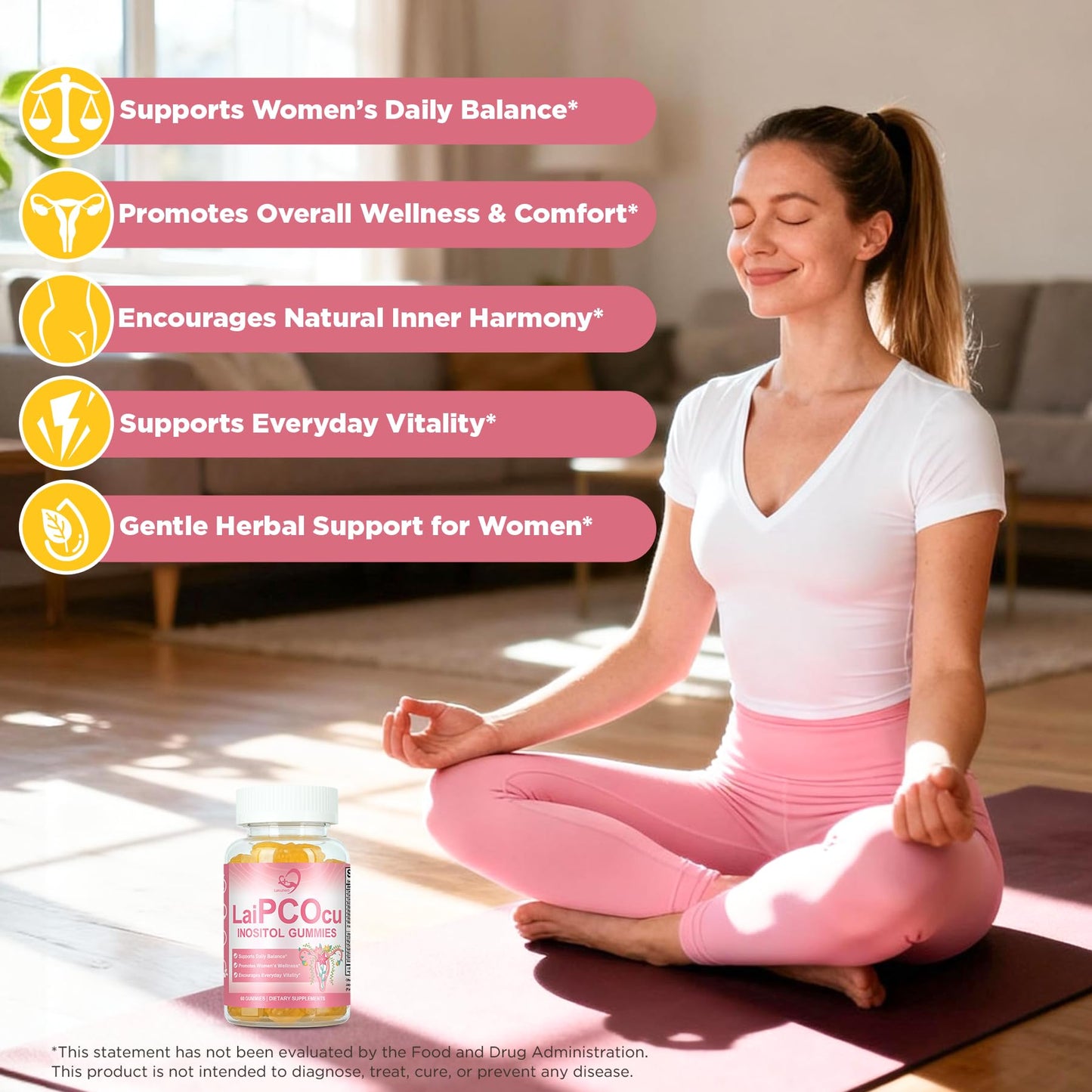 Laicuherb Inositol Gummies for Women, Hormonal Balance & Fertility with Folate, Zinc, Vitamin B6 & B12, 60 Count