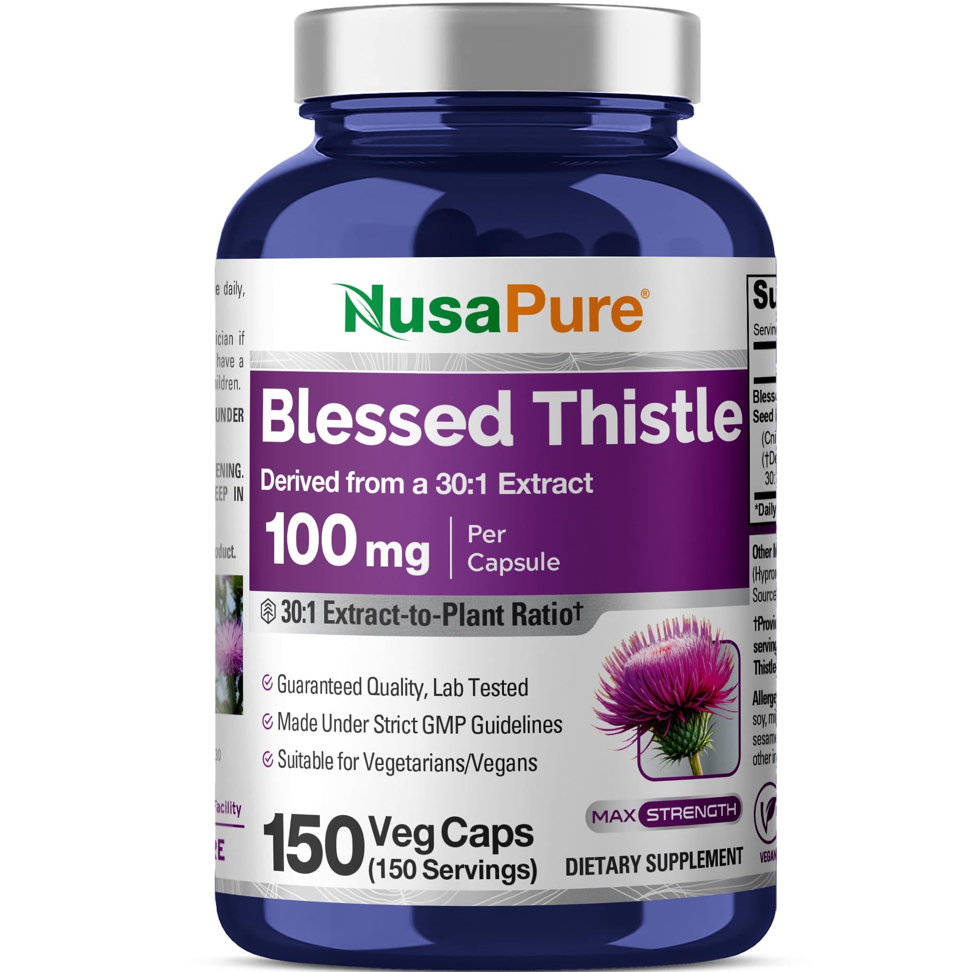NusaPure Blessed Thistle Seed Capsules, 120 Capsules