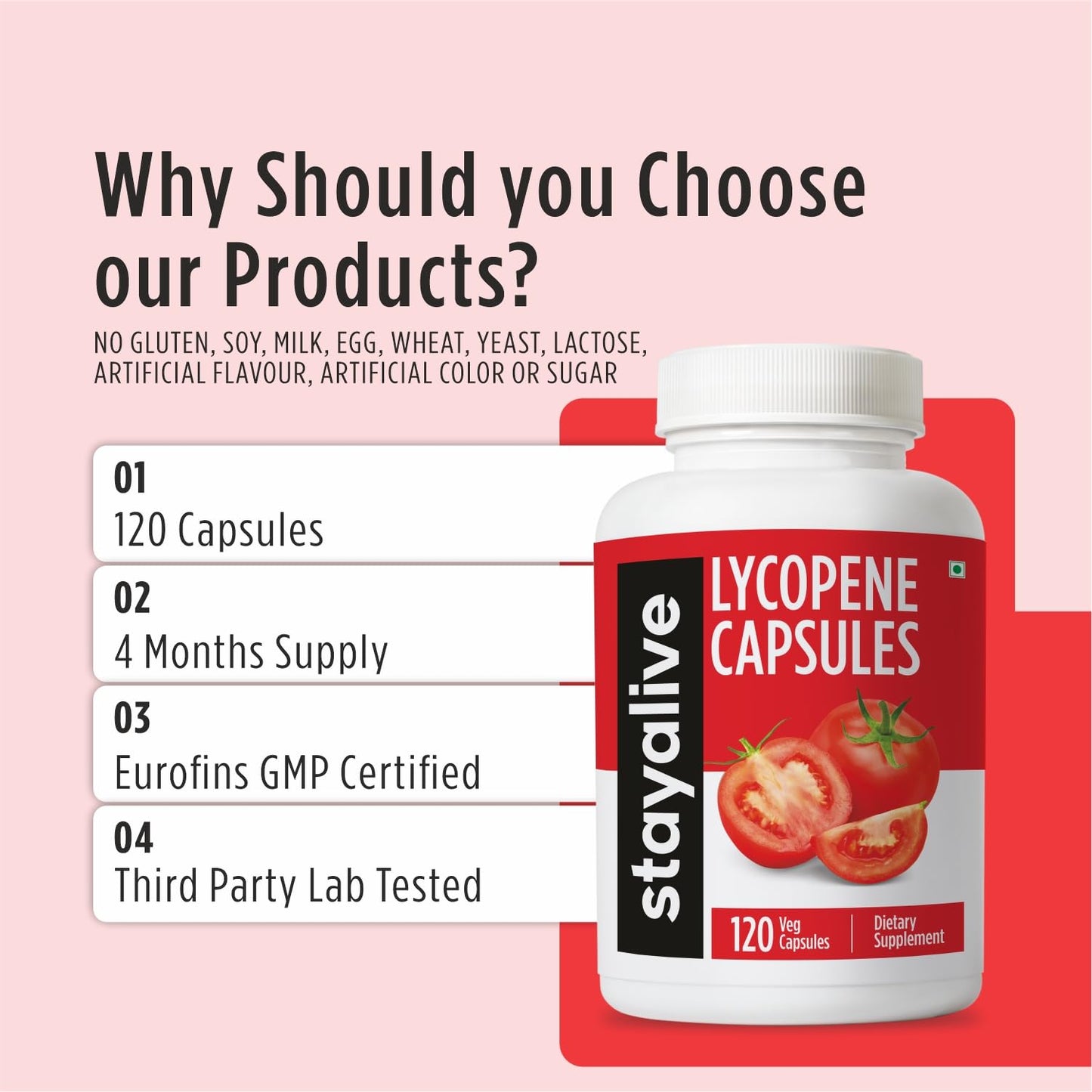 STAYALIVE Lycopene Supplement for Men 60mg Capsule, 120 Capsules