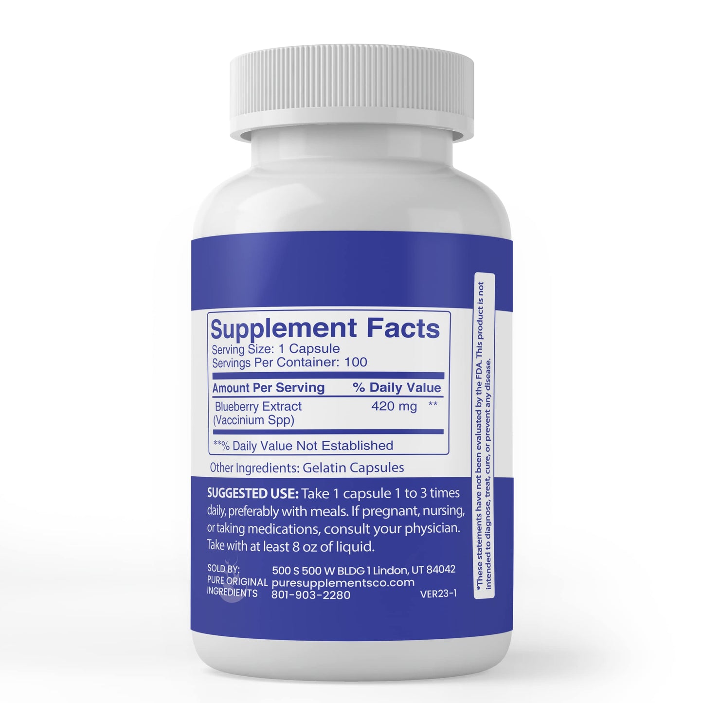 PURE ORIGINAL INGREDIENTS Blueberry 10:1 Extract Capsule, 100 Count