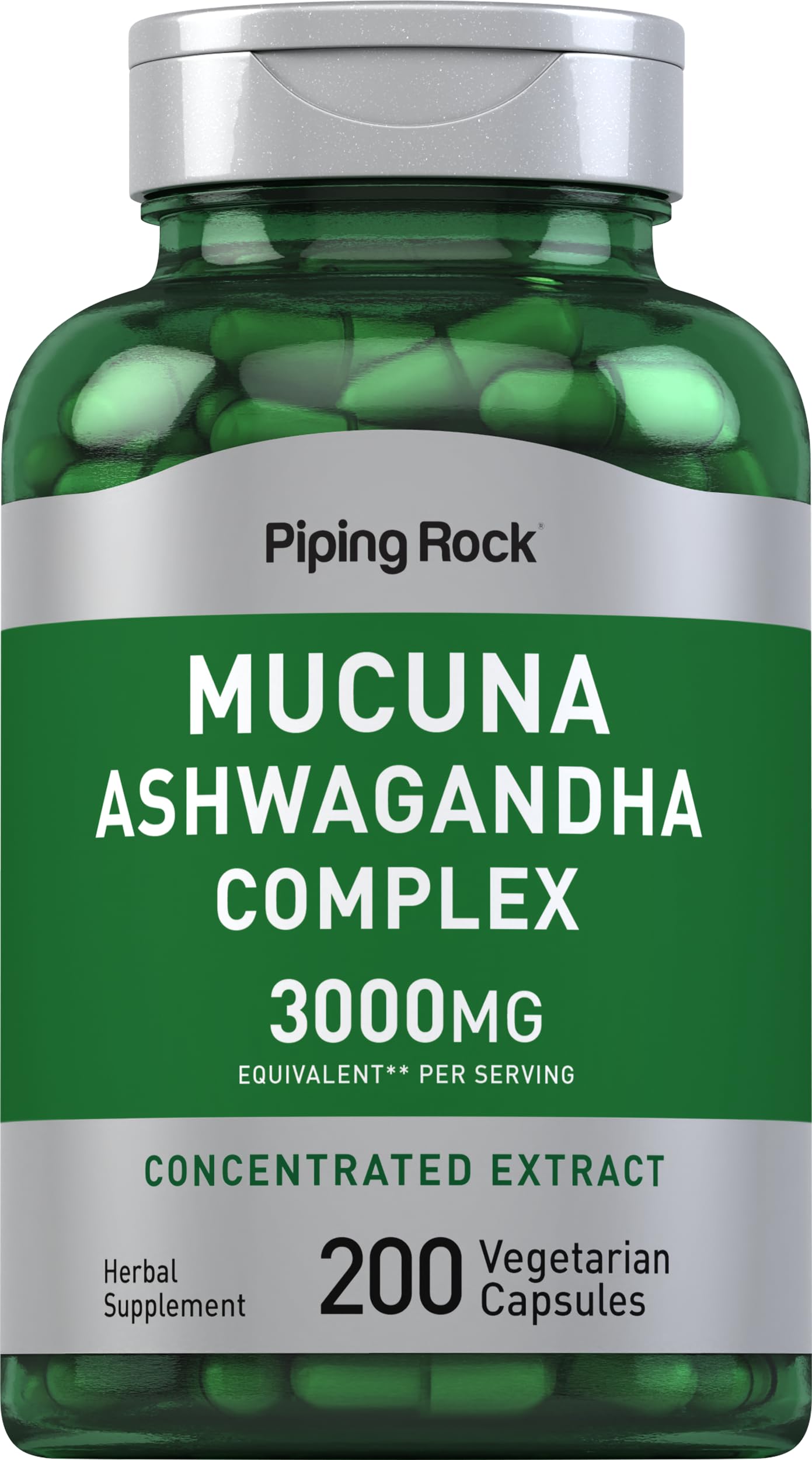 Piping Rock Mucuna Ashwagandha Capsules 200 Count