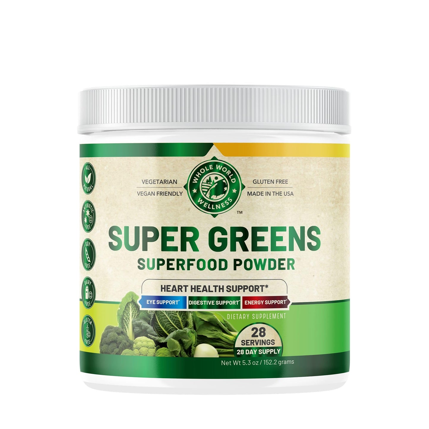 WHOLE WORLD WELLNESS Organic Super Greens Powder Citrus Punch 5.3 Ounce