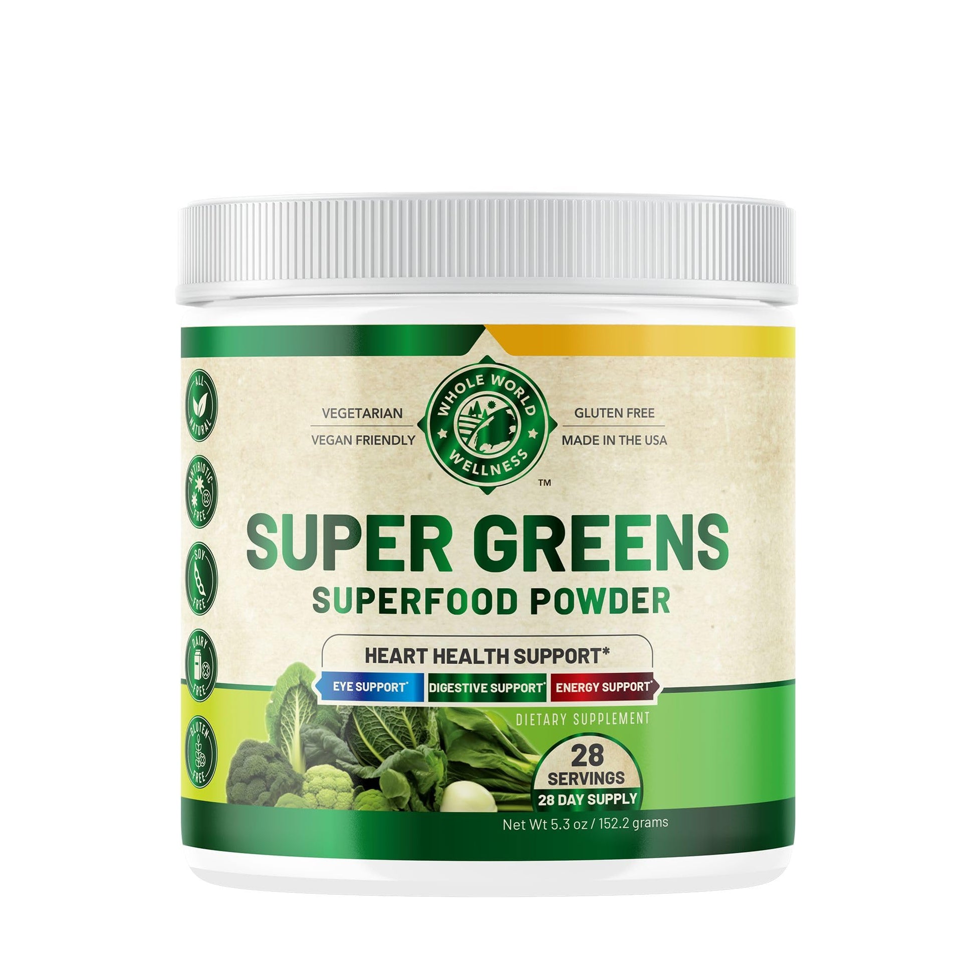 WHOLE WORLD WELLNESS Organic Super Greens Powder Citrus Punch 5.3 Ounce