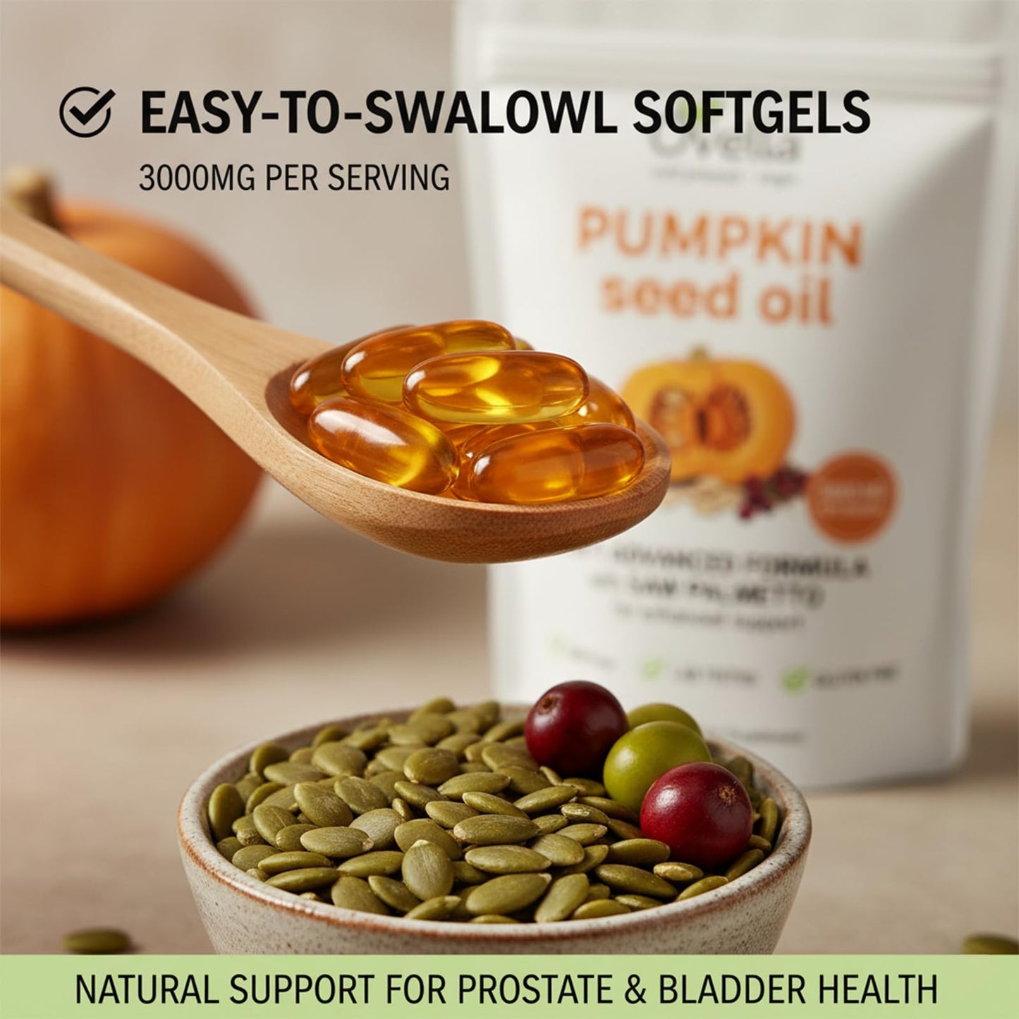 Ovela Pumpkin Seed Oil with Saw Palmetto Softgels, 180