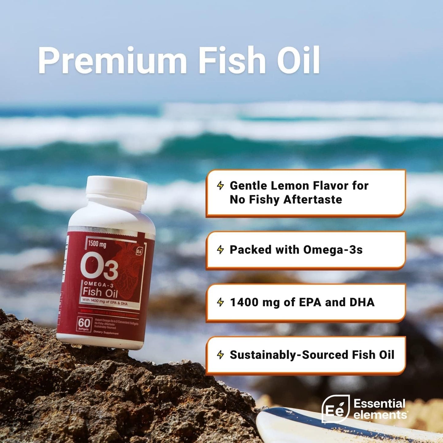 Essential Elements Omega-3 Fish Oil Supplement with EPA & DHA Softgels, 120 Count