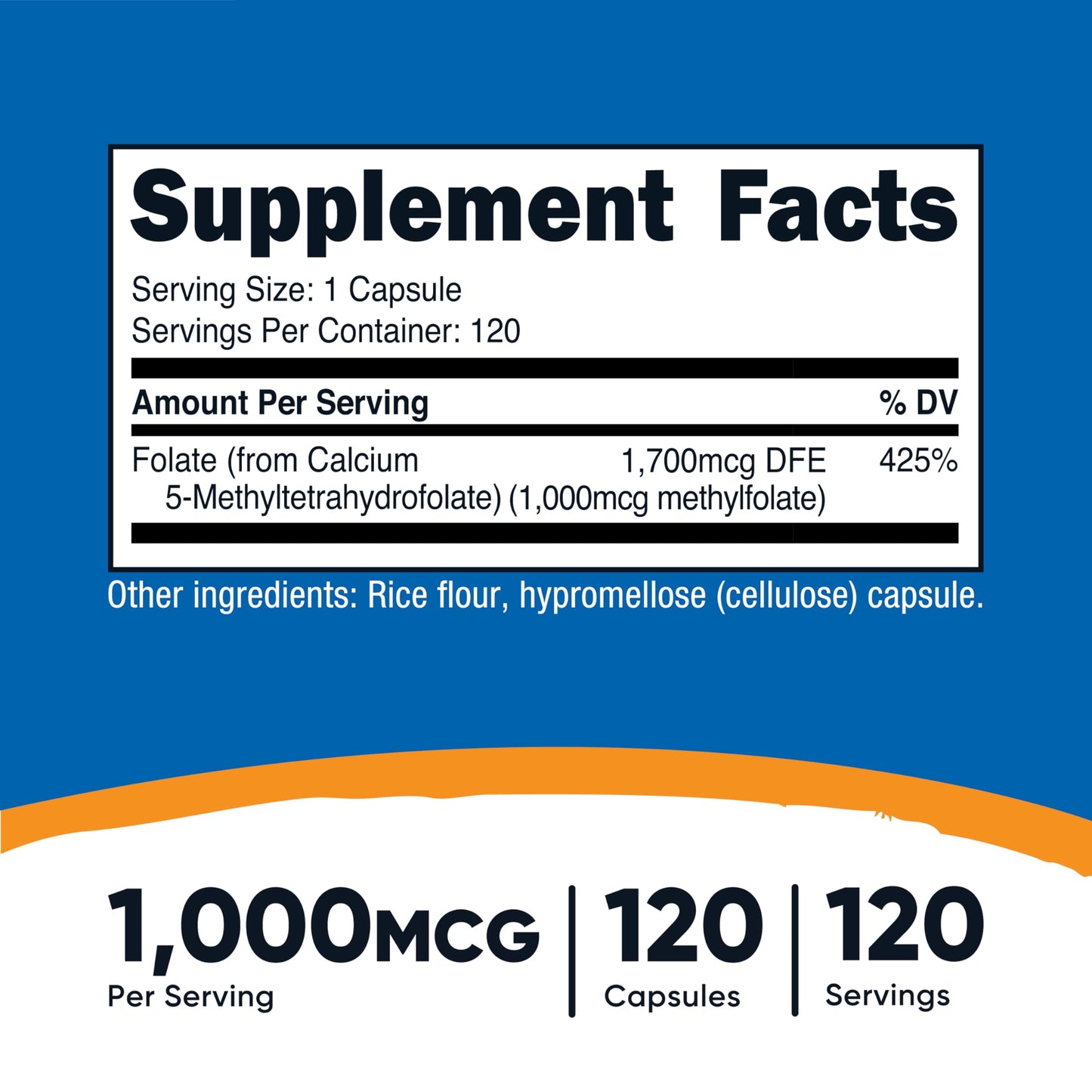 Nutricost Methylfolate 1000mcg Vegetarian Capsules, 120 Count