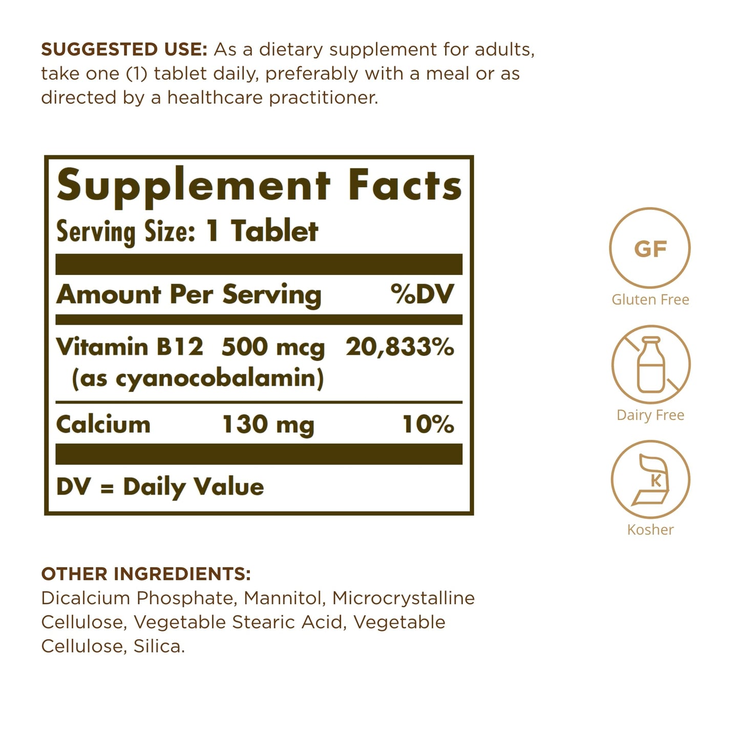 Solgar Vitamin B12 500 mcg Tablets, 200 Count